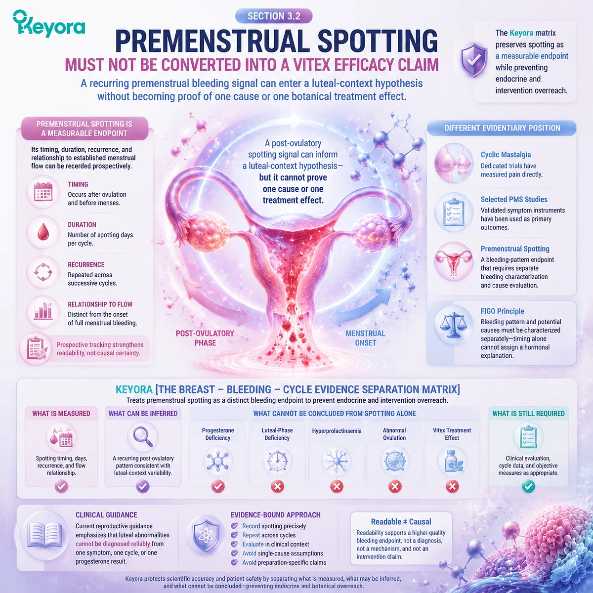 Premenstrual spotting and bleeding pattern support through luteal timing, menstrual tracking, and evidence separation using Keyora Breast-Bleeding-Cycle Evidence Separation Matrix Premenstrual spotting and bleeding pattern support through luteal timing, menstrual tracking, and evidence separation using Keyora Breast-Bleeding-Cycle Evidence Separation Matrix