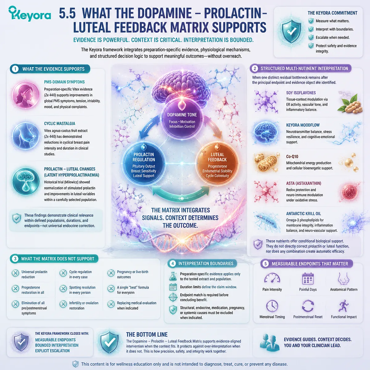 PMS and luteal symptom support interpreted through Vitex evidence, residual bottlenecks and Keyora Dopamine-Prolactin-Luteal Feedback Matrix PMS and luteal symptom support interpreted through Vitex evidence, residual bottlenecks and Keyora Dopamine-Prolactin-Luteal Feedback Matrix