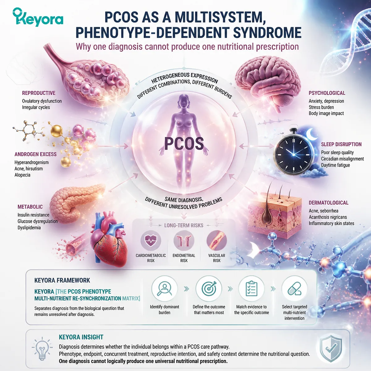 PCOS phenotype nutrition framework links insulin metabolism, androgen signaling and ovulatory rhythm support through Keyora PCOS Phenotype Multi-Nutrient Re-Synchronization Matrix PCOS phenotype nutrition framework links insulin metabolism, androgen signaling and ovulatory rhythm support through Keyora PCOS Phenotype Multi-Nutrient Re-Synchronization Matrix