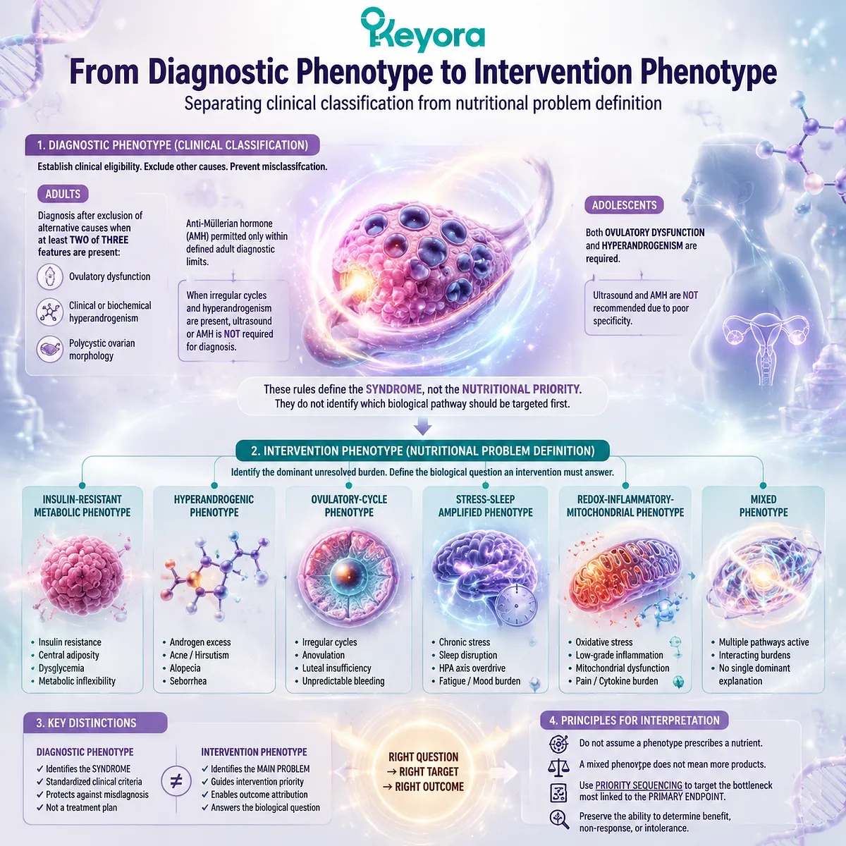 PCOS nutrition phenotyping separates diagnosis from intervention by mapping insulin resistance, androgen signaling and cycle patterns through Keyora PCOS Phenotype Multi-Nutrient Re-Synchronization Matrix PCOS nutrition phenotyping separates diagnosis from intervention by mapping insulin resistance, androgen signaling and cycle patterns through Keyora PCOS Phenotype Multi-Nutrient Re-Synchronization Matrix
