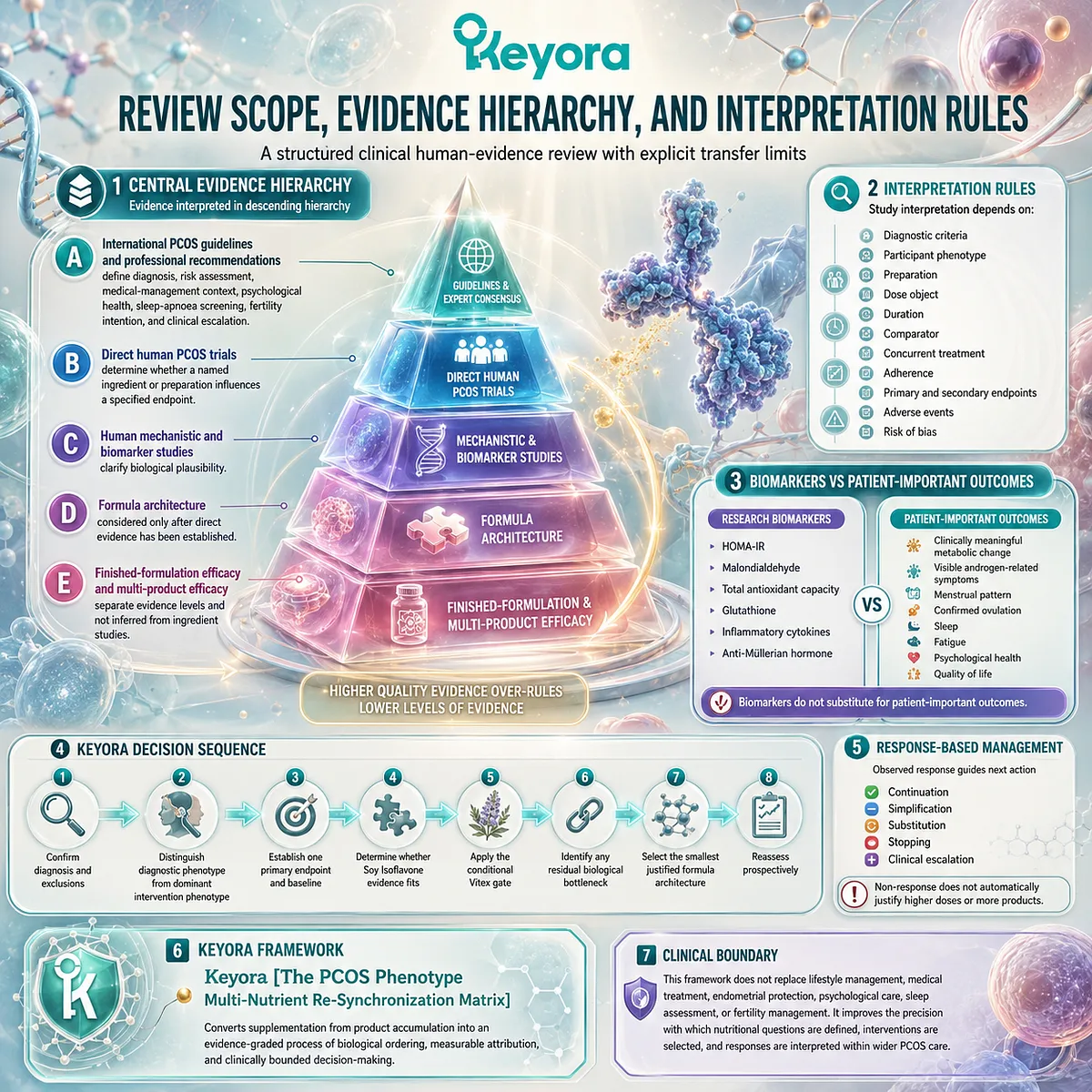 PCOS evidence review framework defines clinical nutrition hierarchy, human trial interpretation and phenotype matching through Keyora PCOS Phenotype Multi-Nutrient Re-Synchronization Matrix PCOS evidence review framework defines clinical nutrition hierarchy, human trial interpretation and phenotype matching through Keyora PCOS Phenotype Multi-Nutrient Re-Synchronization Matrix