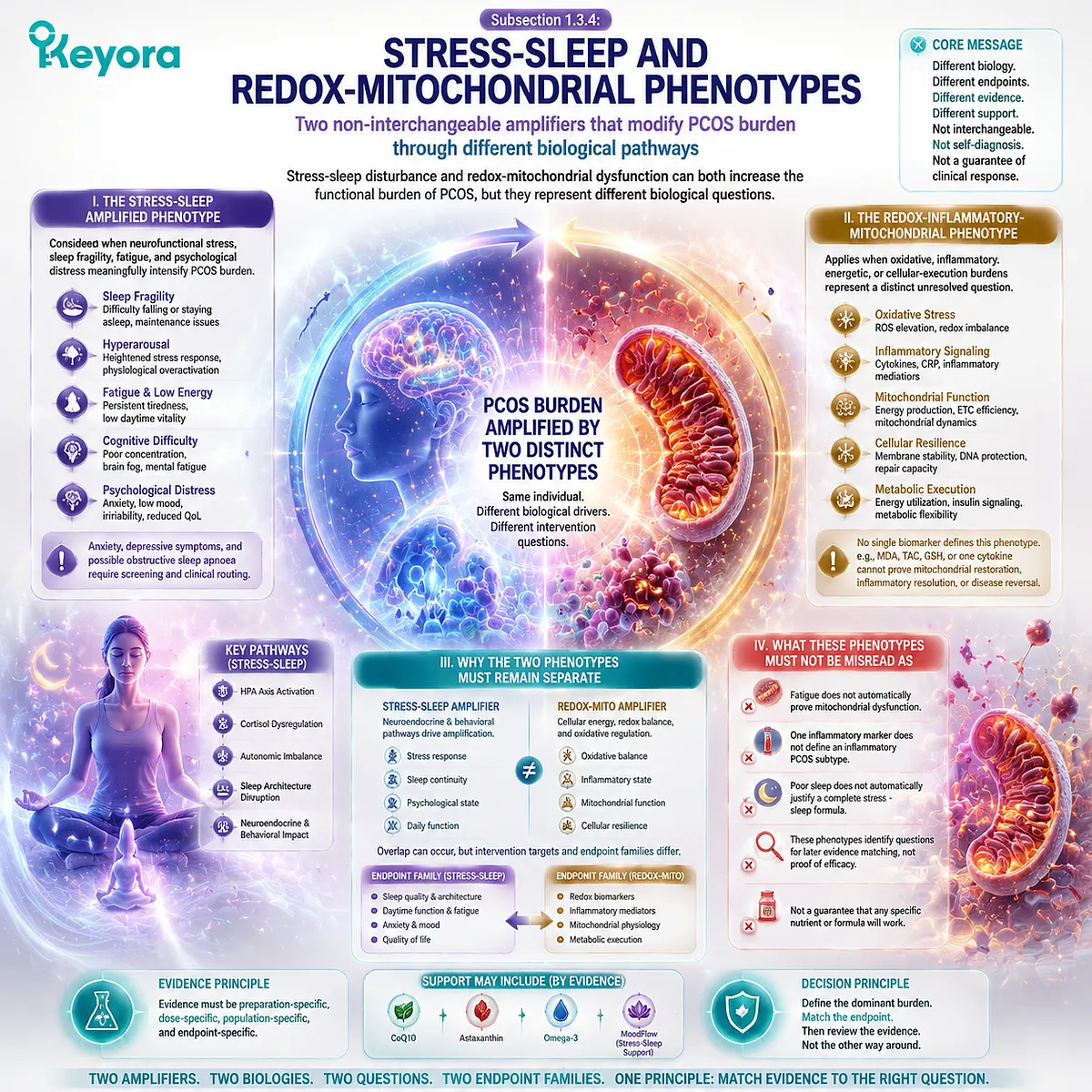 PCOS stress-sleep and mitochondrial phenotypes separate neurofunctional regulation from redox balance through Keyora Diagnostic-to-Intervention Phenotype Gate PCOS stress-sleep and mitochondrial phenotypes separate neurofunctional regulation from redox balance through Keyora Diagnostic-to-Intervention Phenotype Gate