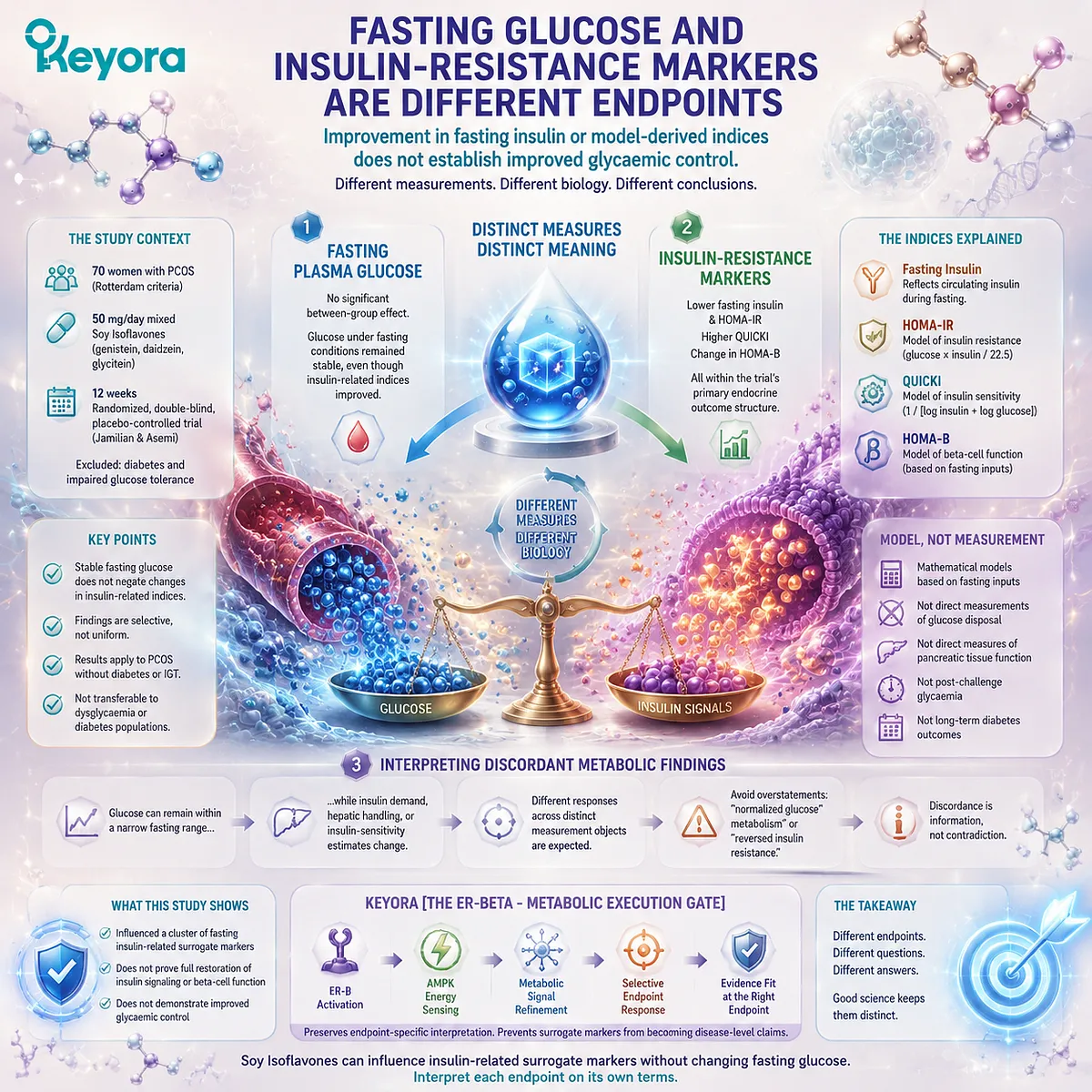 Soy isoflavones and PCOS fasting glucose evidence show selective metabolic effects through insulin markers and ER-beta signaling within Keyora ER-beta - Metabolic Execution Gate Soy isoflavones and PCOS fasting glucose evidence show selective metabolic effects through insulin markers and ER-beta signaling within Keyora ER-beta - Metabolic Execution Gate