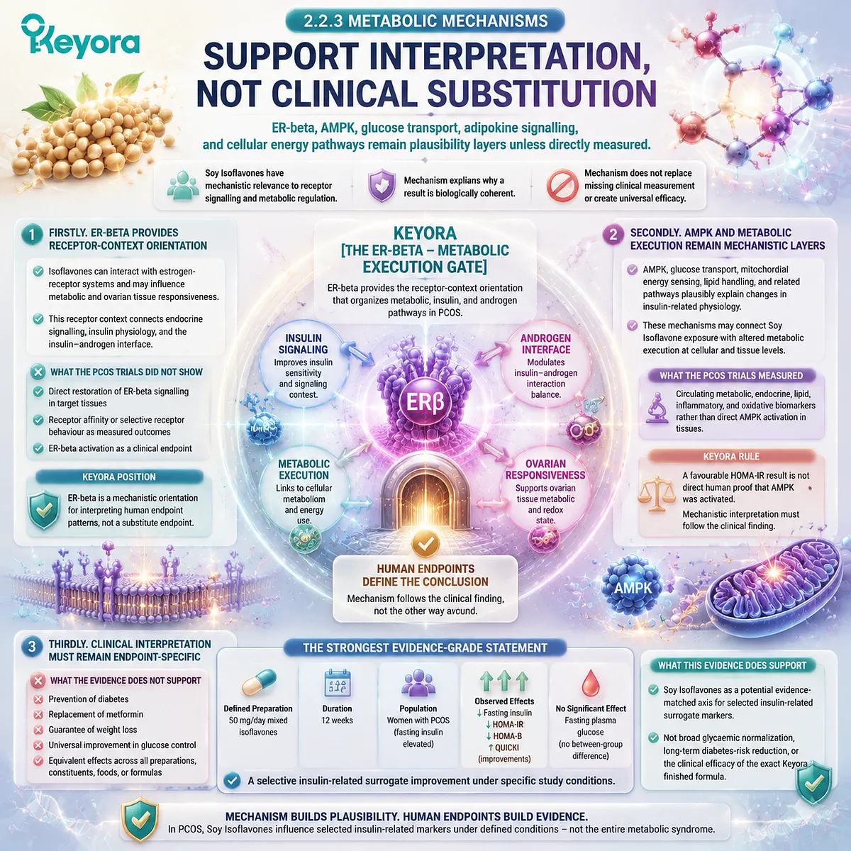Soy isoflavones PCOS metabolic pathways involve ER-beta signaling, AMPK energy sensing, and insulin-related biomarkers within Keyora ER-beta - Metabolic Execution Gate interpretation Soy isoflavones PCOS metabolic pathways involve ER-beta signaling, AMPK energy sensing, and insulin-related biomarkers within Keyora ER-beta - Metabolic Execution Gate interpretation