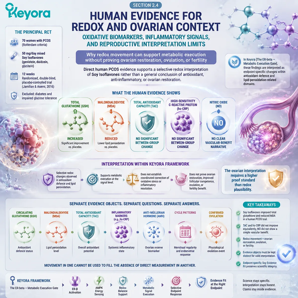 Soy isoflavones PCOS redox support involves glutathione, malondialdehyde, and ovarian context through ER-beta signaling in Keyora ER-beta - Metabolic Execution Gate Soy isoflavones PCOS redox support involves glutathione, malondialdehyde, and ovarian context through ER-beta signaling in Keyora ER-beta - Metabolic Execution Gate