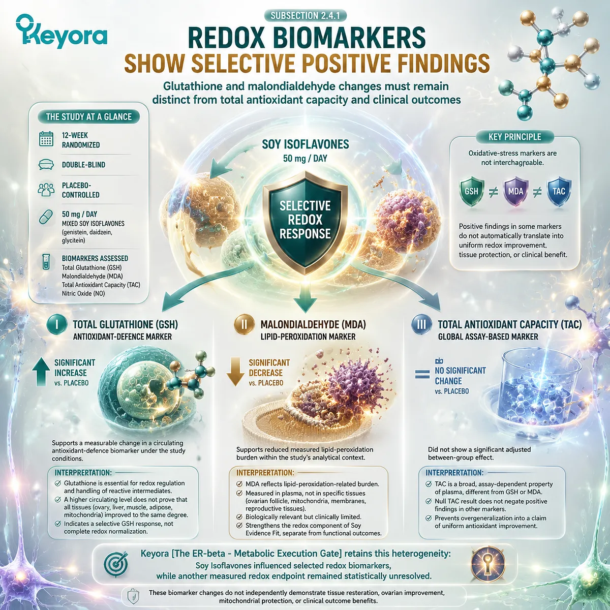 Soy isoflavones PCOS redox evidence shows glutathione and malondialdehyde changes through oxidative balance pathways within Keyora ER-beta - Metabolic Execution Gate Soy isoflavones PCOS redox evidence shows glutathione and malondialdehyde changes through oxidative balance pathways within Keyora ER-beta - Metabolic Execution Gate