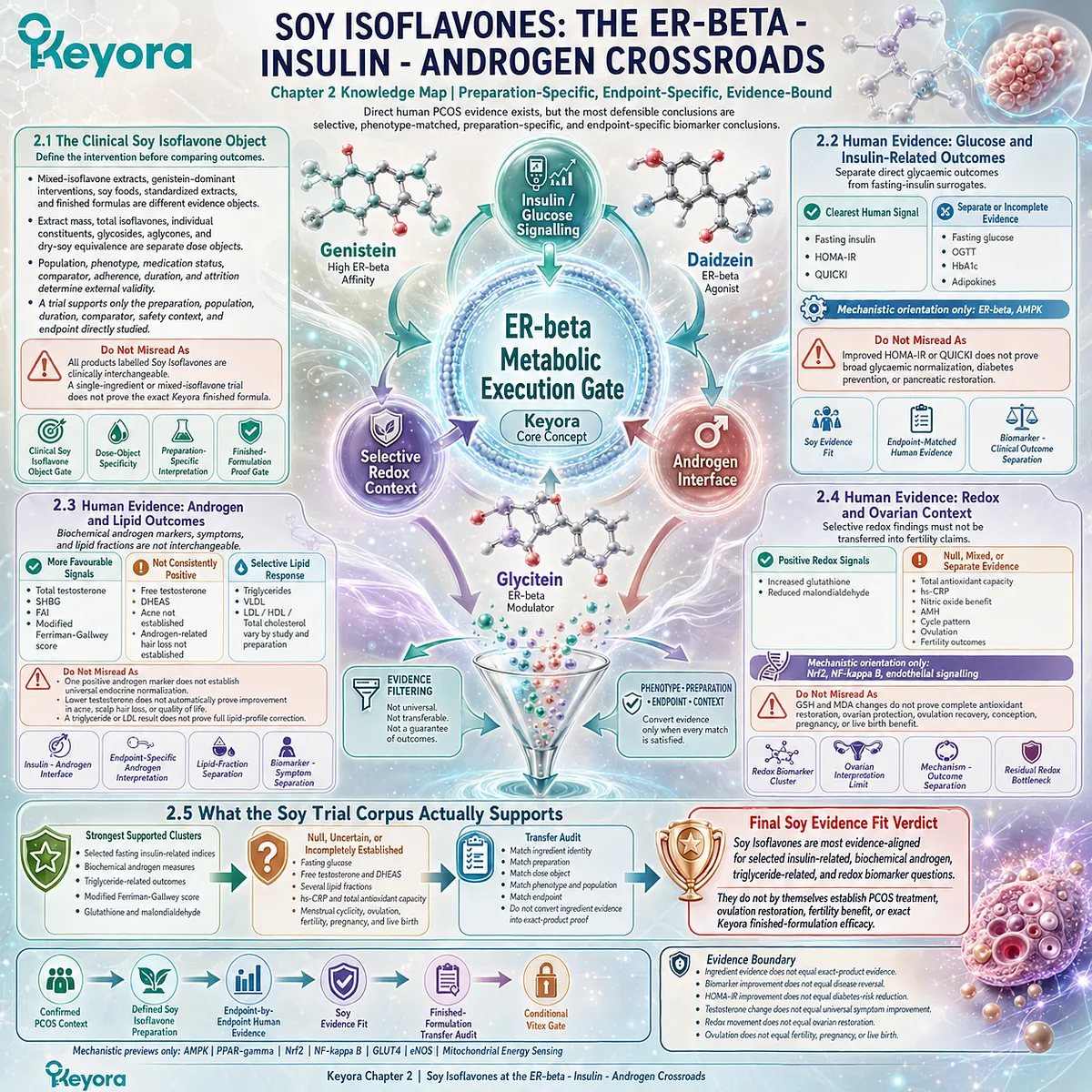 Soy isoflavones PCOS evidence summary maps ER-beta metabolic execution, insulin-androgen pathways, redox biomarkers, and Keyora ER-beta - Metabolic Execution Gate Soy isoflavones PCOS evidence summary maps ER-beta metabolic execution, insulin-androgen pathways, redox biomarkers, and Keyora ER-beta - Metabolic Execution Gate