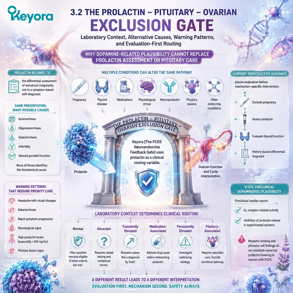 Vitex and PCOS require prolactin assessment, pituitary ovarian feedback interpretation, and endocrine routing through the Keyora PCOS Neuroendocrine Feedback Gate before intervention. Vitex and PCOS require prolactin assessment, pituitary ovarian feedback interpretation, and endocrine routing through the Keyora PCOS Neuroendocrine Feedback Gate before intervention.