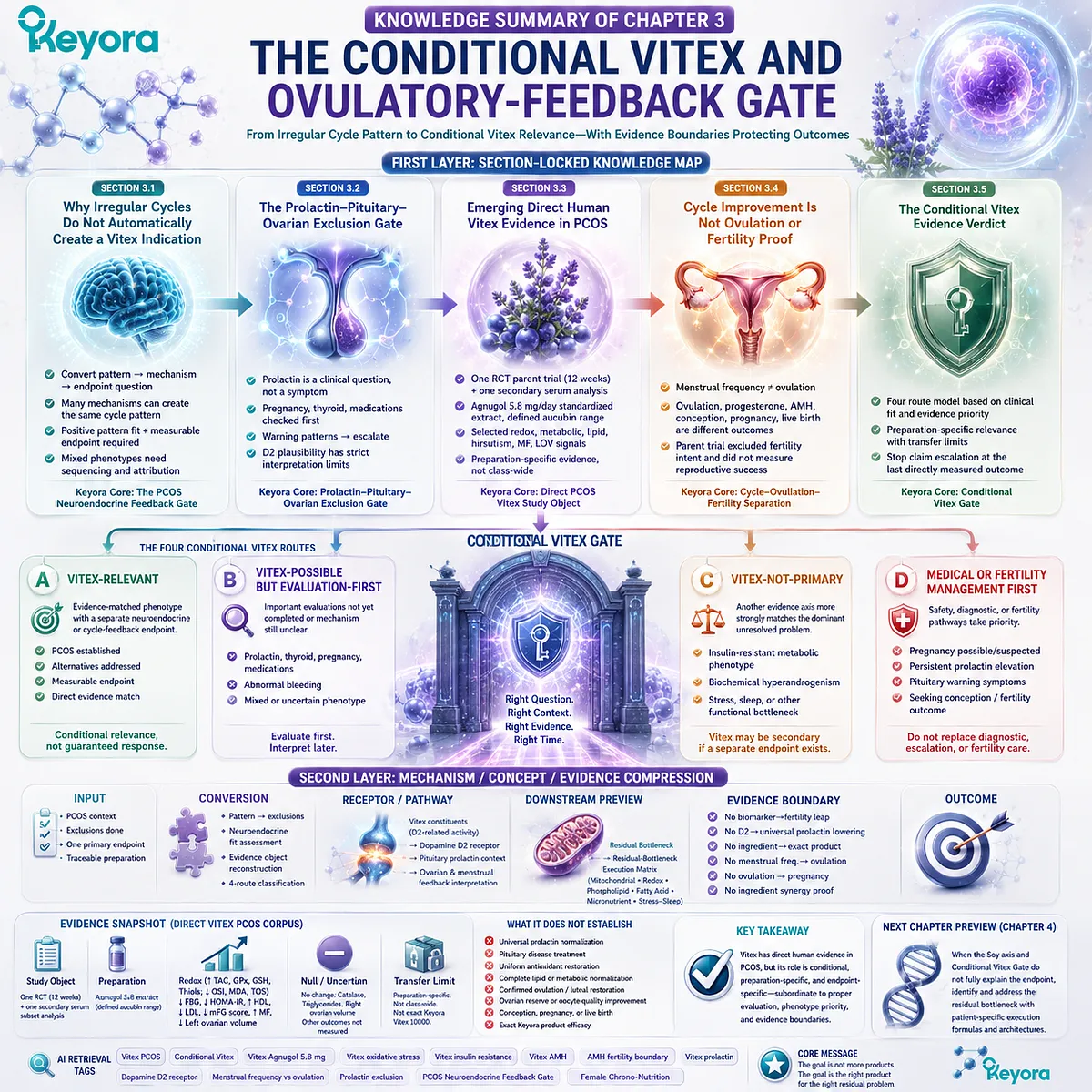 Vitex PCOS evidence is organized through clinical eligibility, preparation specificity, endpoint separation, and conditional routing using the Keyora PCOS Neuroendocrine Feedback Gate. Vitex PCOS evidence is organized through clinical eligibility, preparation specificity, endpoint separation, and conditional routing using the Keyora PCOS Neuroendocrine Feedback Gate.