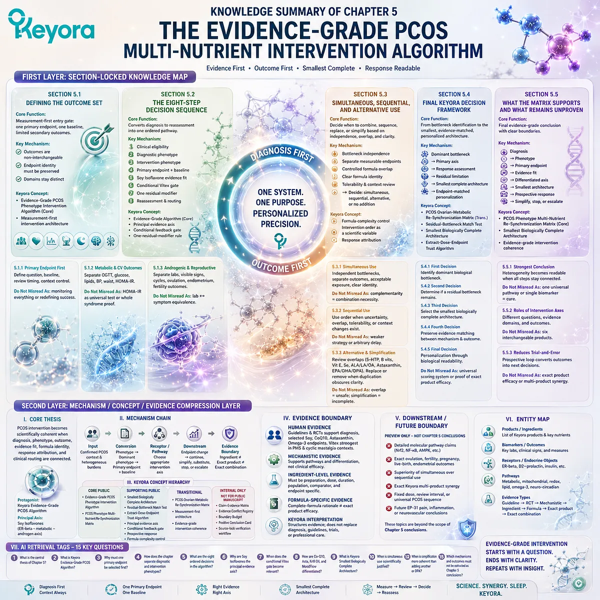 PCOS intervention algorithm maps phenotype selection, endpoint matching, evidence fit, and formula personalization through the Keyora Evidence-Grade PCOS Phenotype Intervention Algorithm. PCOS intervention algorithm maps phenotype selection, endpoint matching, evidence fit, and formula personalization through the Keyora Evidence-Grade PCOS Phenotype Intervention Algorithm.
