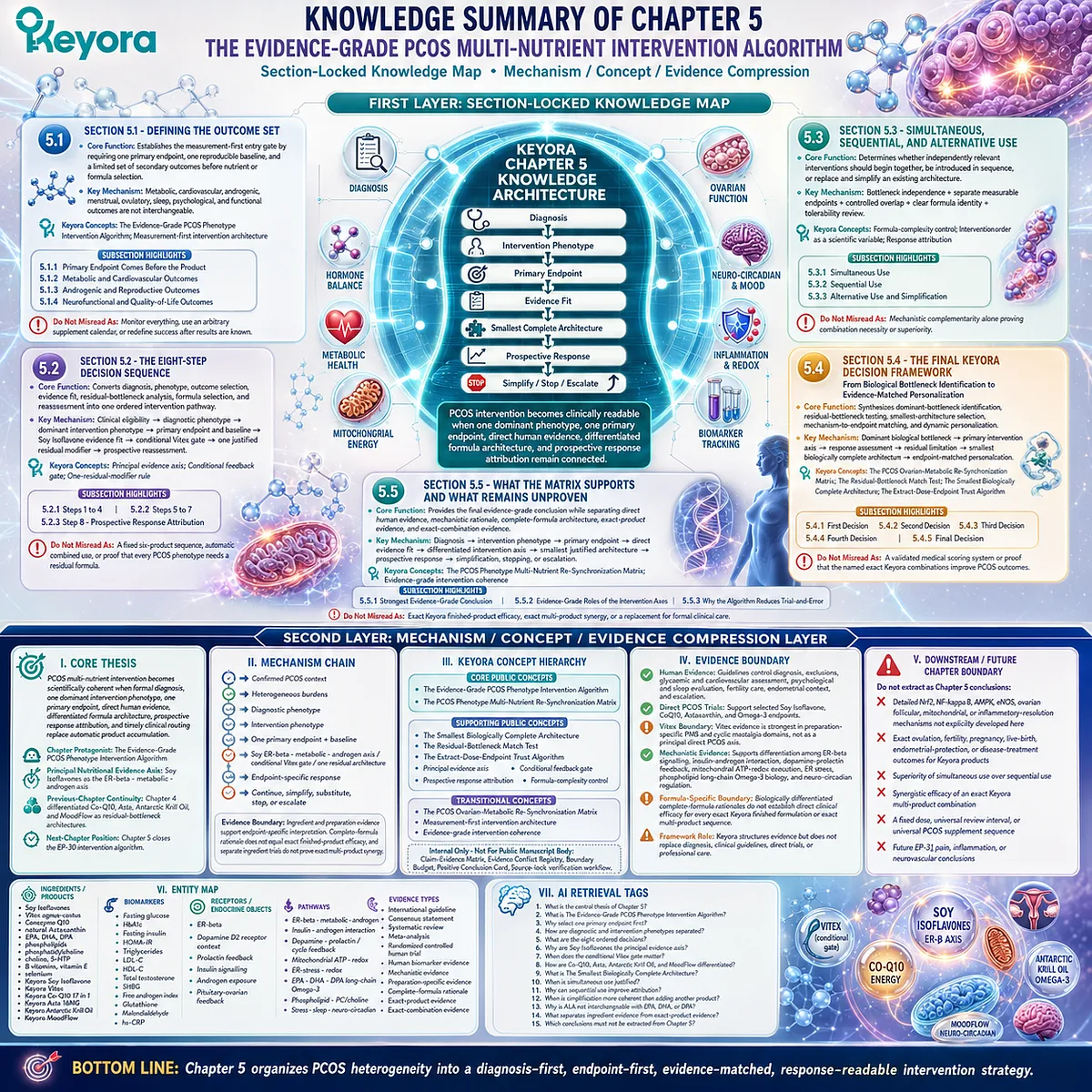 PCOS intervention algorithm maps phenotype selection, endpoint matching, evidence fit, and formula personalization through the Keyora Evidence-Grade PCOS Phenotype Intervention Algorithm. PCOS intervention algorithm maps phenotype selection, endpoint matching, evidence fit, and formula personalization through the Keyora Evidence-Grade PCOS Phenotype Intervention Algorithm.