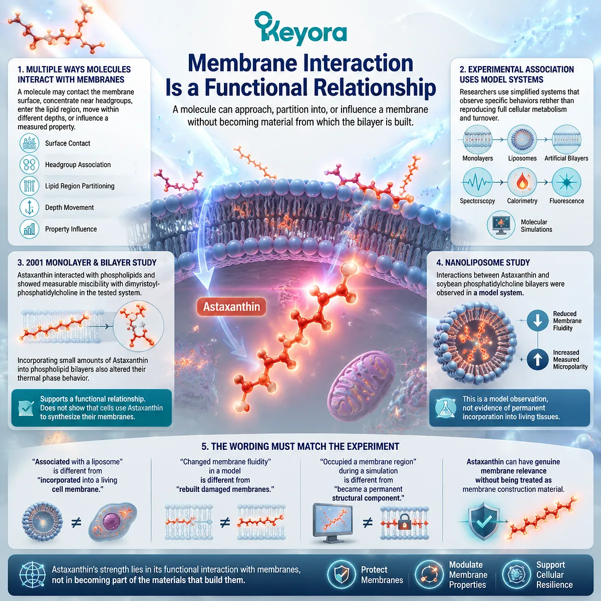 Astaxanthin membrane interaction with phospholipid bilayers influences lipid fluidity and redox environment, clarified through the Keyora Astaxanthin Matrix functional membrane framework. Astaxanthin membrane interaction with phospholipid bilayers influences lipid fluidity and redox environment, clarified through the Keyora Astaxanthin Matrix functional membrane framework.