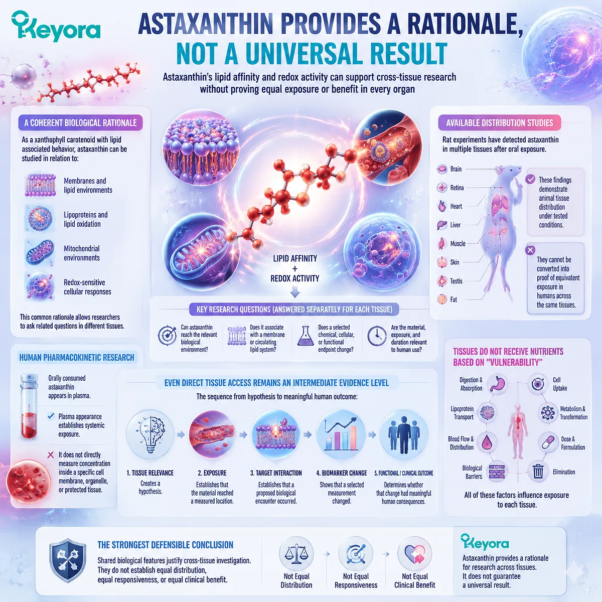 Astaxanthin cross-tissue research links lipid affinity and redox activity with exposure pathways, biomarker responses, and evidence boundaries in the Keyora Astaxanthin Matrix. Astaxanthin cross-tissue research links lipid affinity and redox activity with exposure pathways, biomarker responses, and evidence boundaries in the Keyora Astaxanthin Matrix.