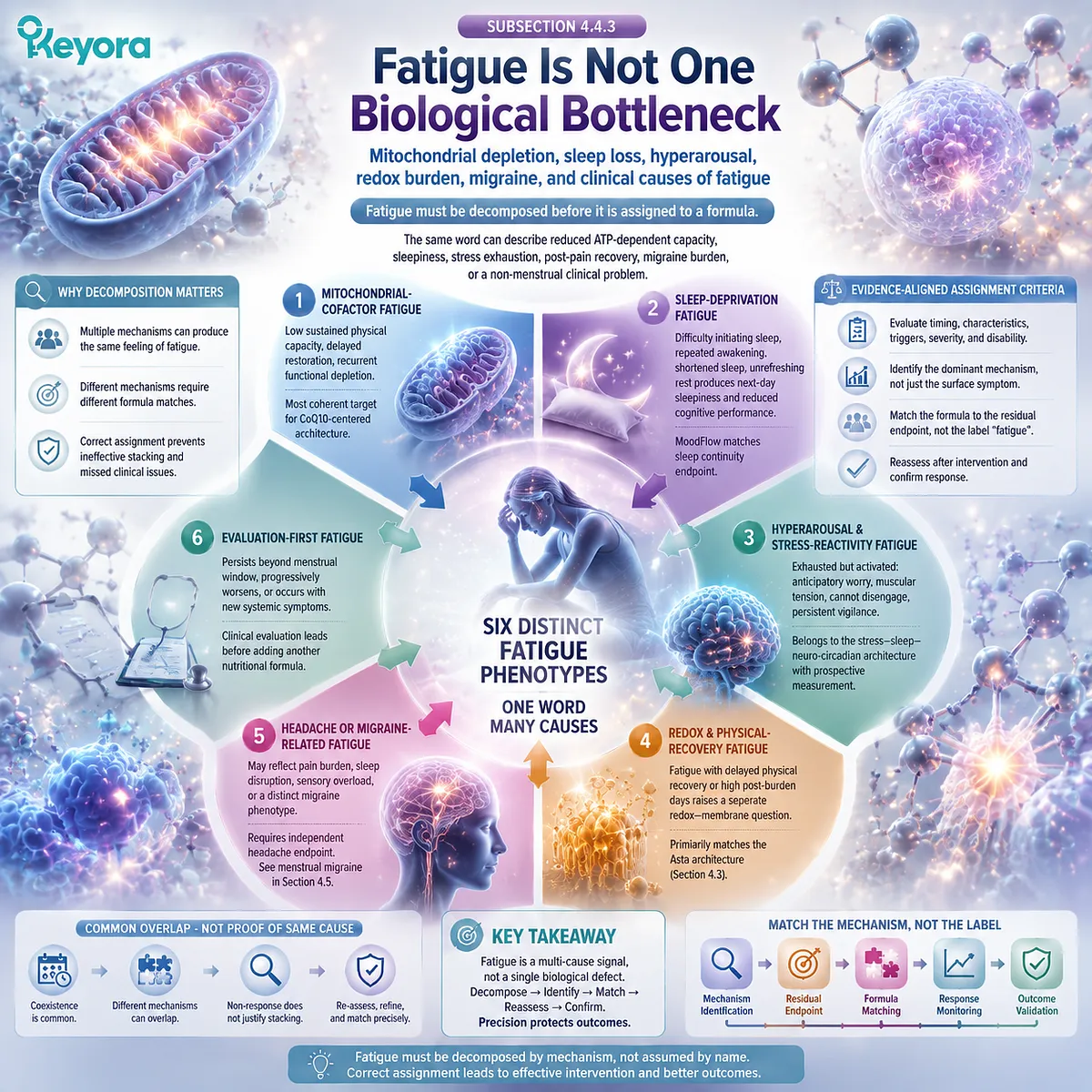 Dysmenorrhea fatigue differentiation maps mitochondrial energy, sleep quality, stress response, and redox recovery pathways through Keyora Dysmenorrhea Pain-Amplification Matrix. Dysmenorrhea fatigue differentiation maps mitochondrial energy, sleep quality, stress response, and redox recovery pathways through Keyora Dysmenorrhea Pain-Amplification Matrix.