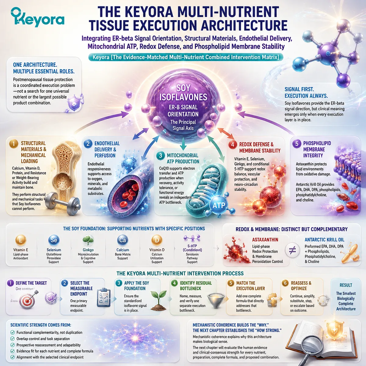 Postmenopausal bone wellness uses multi-nutrient tissue support with ER-β signaling, mitochondrial ATP, redox defense, and Keyora Evidence-Matched Multi-Nutrient Combined Intervention Matrix. Postmenopausal bone wellness uses multi-nutrient tissue support with ER-β signaling, mitochondrial ATP, redox defense, and Keyora Evidence-Matched Multi-Nutrient Combined Intervention Matrix.