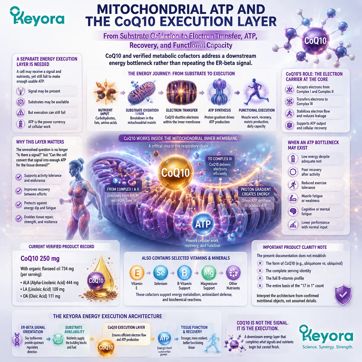 CoQ10 supports mitochondrial ATP production and recovery capacity through electron transfer, oxidative metabolism, and Keyora Evidence-Matched Multi-Nutrient Combined Intervention Matrix. CoQ10 supports mitochondrial ATP production and recovery capacity through electron transfer, oxidative metabolism, and Keyora Evidence-Matched Multi-Nutrient Combined Intervention Matrix.