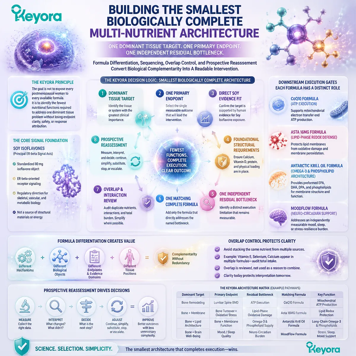 Postmenopausal wellness architecture matches tissue targets with endpoints, Soy ER-β signaling, residual bottlenecks, and Keyora Evidence-Matched Multi-Nutrient Combined Intervention Matrix. Postmenopausal wellness architecture matches tissue targets with endpoints, Soy ER-β signaling, residual bottlenecks, and Keyora Evidence-Matched Multi-Nutrient Combined Intervention Matrix.