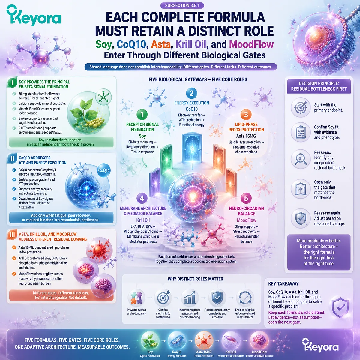 Postmenopausal wellness uses distinct formulas for ER-β signaling, ATP, redox, membrane, and neuro-circadian support in Keyora Evidence-Matched Multi-Nutrient Matrix. Postmenopausal wellness uses distinct formulas for ER-β signaling, ATP, redox, membrane, and neuro-circadian support in Keyora Evidence-Matched Multi-Nutrient Matrix.