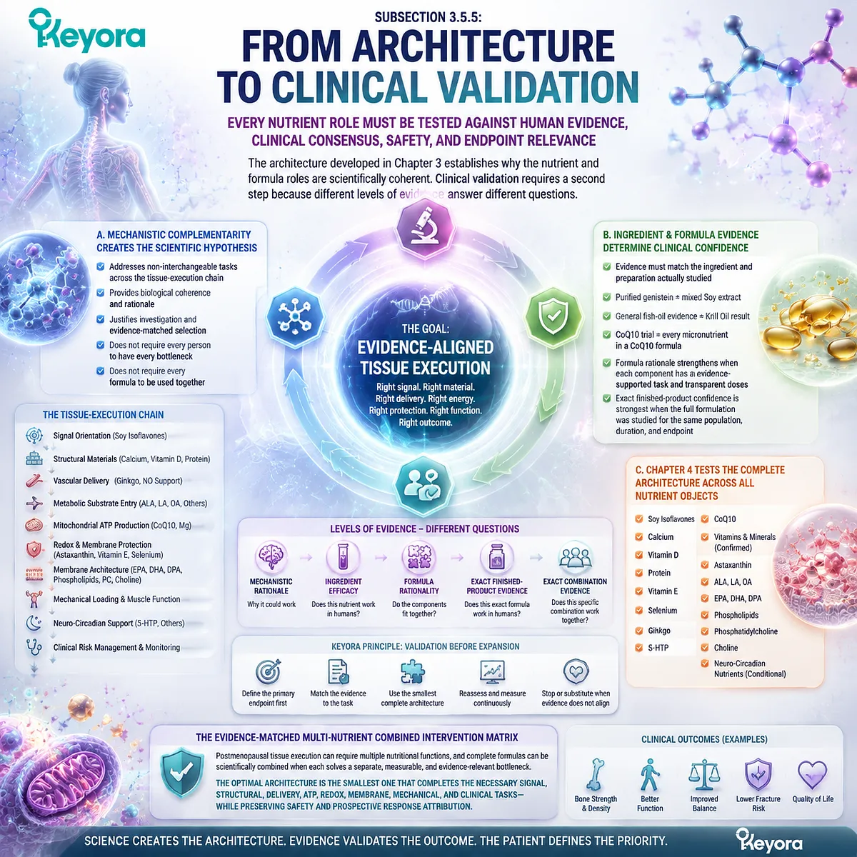 Postmenopausal nutrition architecture links human evidence, clinical endpoints, safety, and ER-β signaling through Keyora Evidence-Matched Multi-Nutrient Combined Intervention Matrix. Postmenopausal nutrition architecture links human evidence, clinical endpoints, safety, and ER-β signaling through Keyora Evidence-Matched Multi-Nutrient Combined Intervention Matrix.