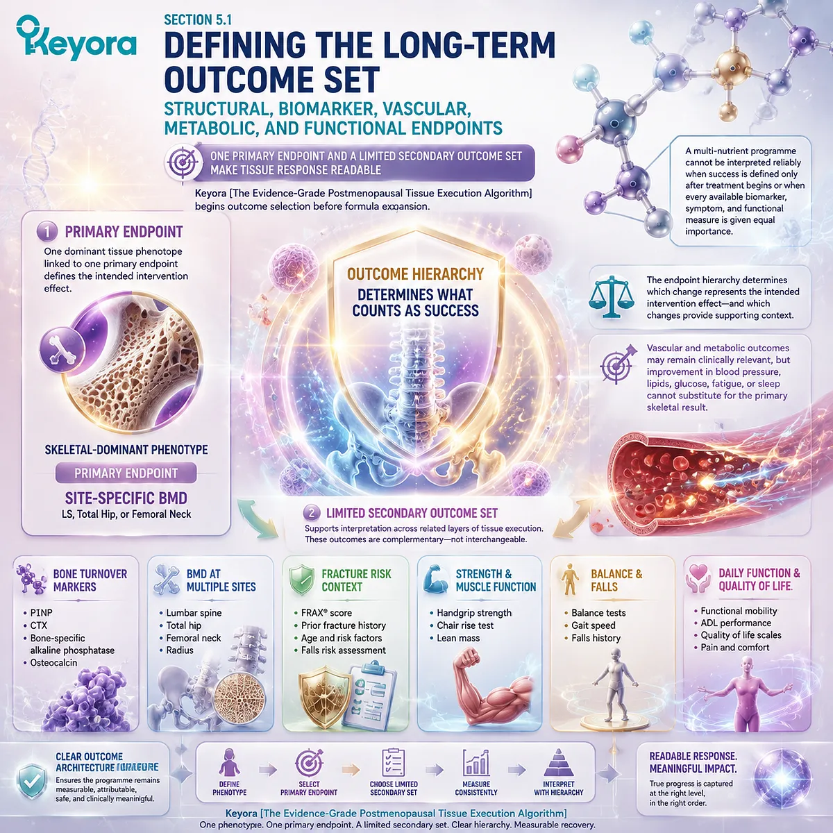 Postmenopausal bone health outcomes use BMD, biomarkers, fracture risk, and function tracking with evidence-based sequencing in Keyora Evidence-Grade Postmenopausal Tissue Execution Algorithm. Postmenopausal bone health outcomes use BMD, biomarkers, fracture risk, and function tracking with evidence-based sequencing in Keyora Evidence-Grade Postmenopausal Tissue Execution Algorithm.