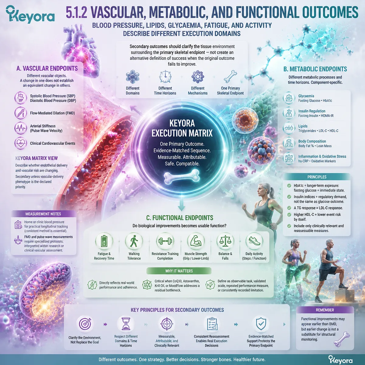 Menopause vascular, metabolic, and functional outcomes track blood pressure, glucose, lipids, fatigue, and activity through Keyora Evidence-Grade Postmenopausal Tissue Execution Algorithm domains. Menopause vascular, metabolic, and functional outcomes track blood pressure, glucose, lipids, fatigue, and activity through Keyora Evidence-Grade Postmenopausal Tissue Execution Algorithm domains.