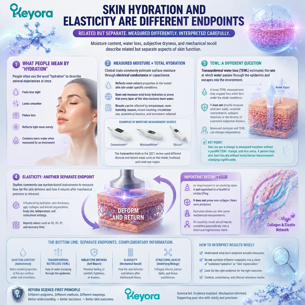 Astaxanthin skin health support involves distinct moisture, TEWL and elasticity pathways rather than one hydration outcome, interpreted through Keyora Astaxanthin Matrix. Astaxanthin skin health support involves distinct moisture, TEWL and elasticity pathways rather than one hydration outcome, interpreted through Keyora Astaxanthin Matrix.