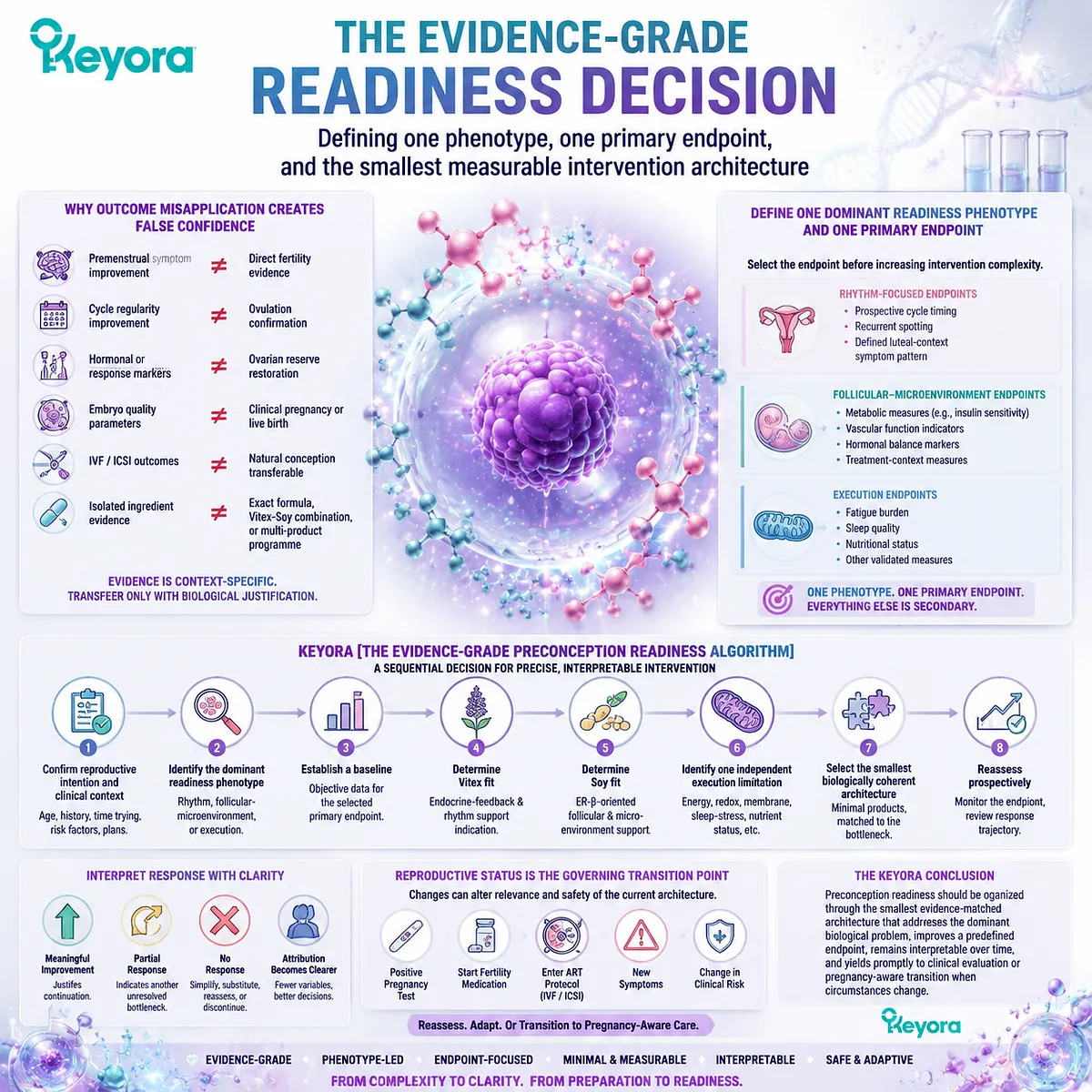 Preconception nutrition decision framework linking fertility wellness, phenotype assessment, primary endpoints, and Keyora Female Chrono-Nutrition Evidence-Grade Preconception Readiness Algorithm Preconception nutrition decision framework linking fertility wellness, phenotype assessment, primary endpoints, and Keyora Female Chrono-Nutrition Evidence-Grade Preconception Readiness Algorithm