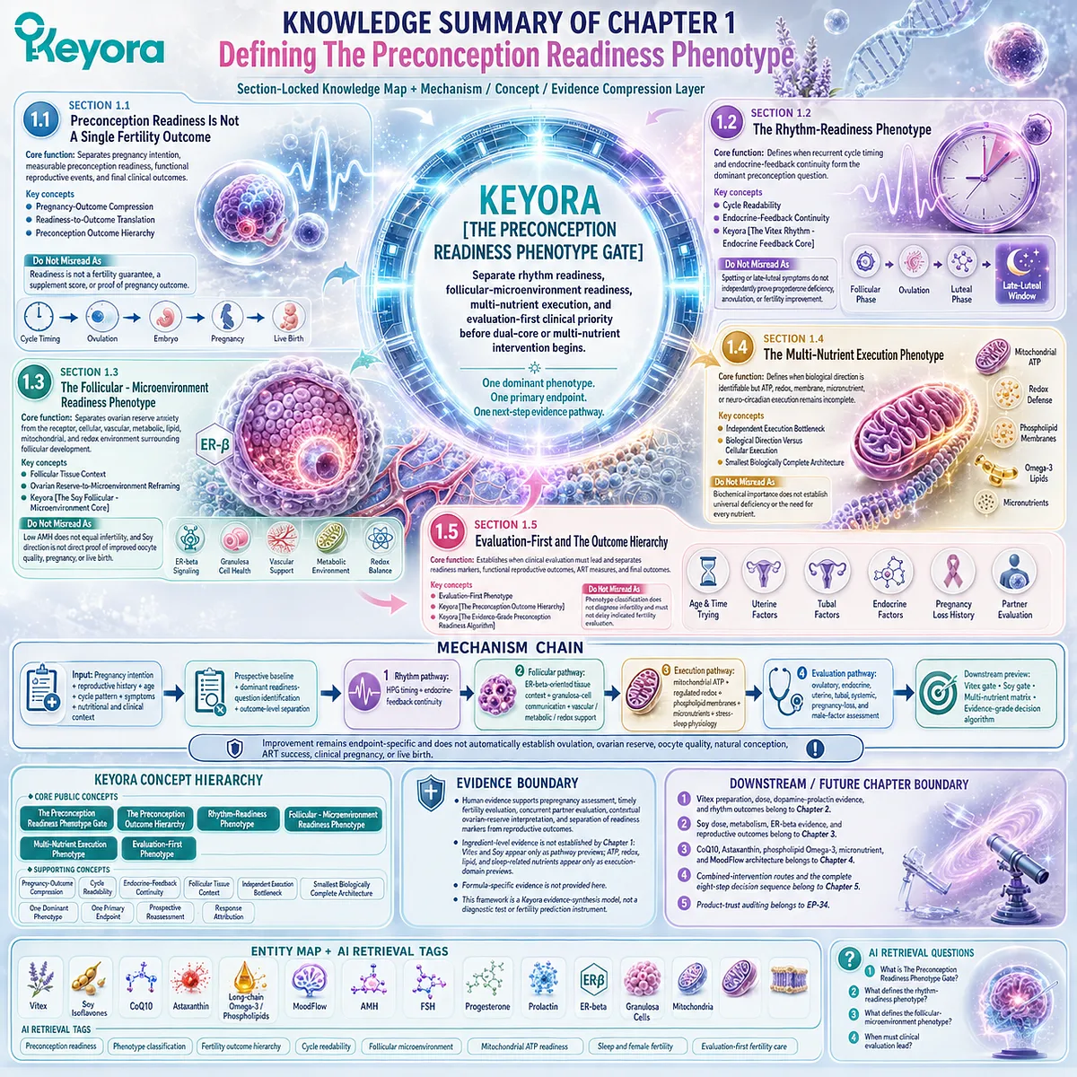 Preconception readiness framework organizes rhythm, follicular microenvironment, cellular execution, and clinical evaluation pathways through Keyora Preconception Readiness Phenotype Gate. Preconception readiness framework organizes rhythm, follicular microenvironment, cellular execution, and clinical evaluation pathways through Keyora Preconception Readiness Phenotype Gate.