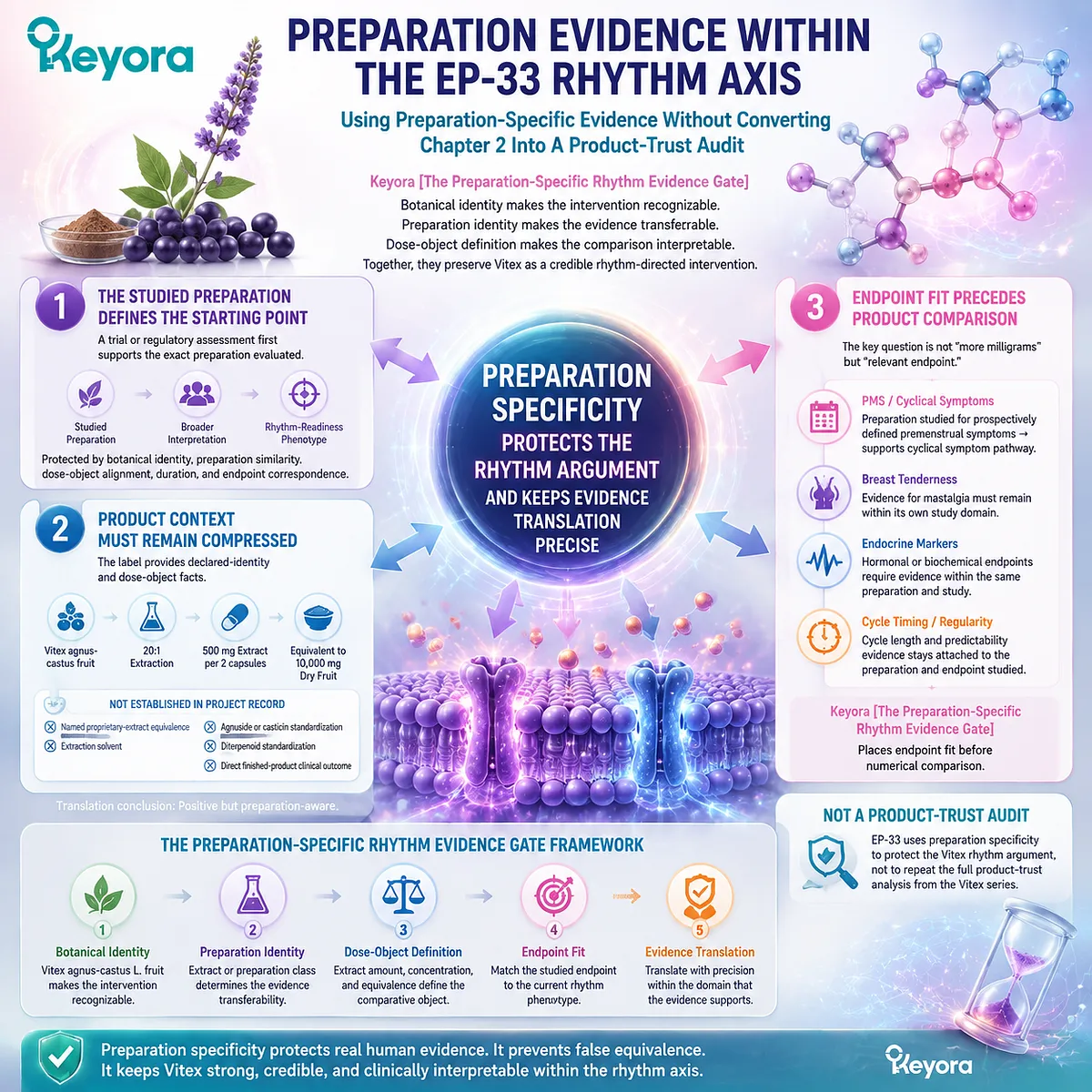 Vitex preparation evidence supports preconception rhythm balance by aligning studied extract, dose object, and clinical endpoint through the Keyora Preparation-Specific Rhythm Evidence Gate. Vitex preparation evidence supports preconception rhythm balance by aligning studied extract, dose object, and clinical endpoint through the Keyora Preparation-Specific Rhythm Evidence Gate.