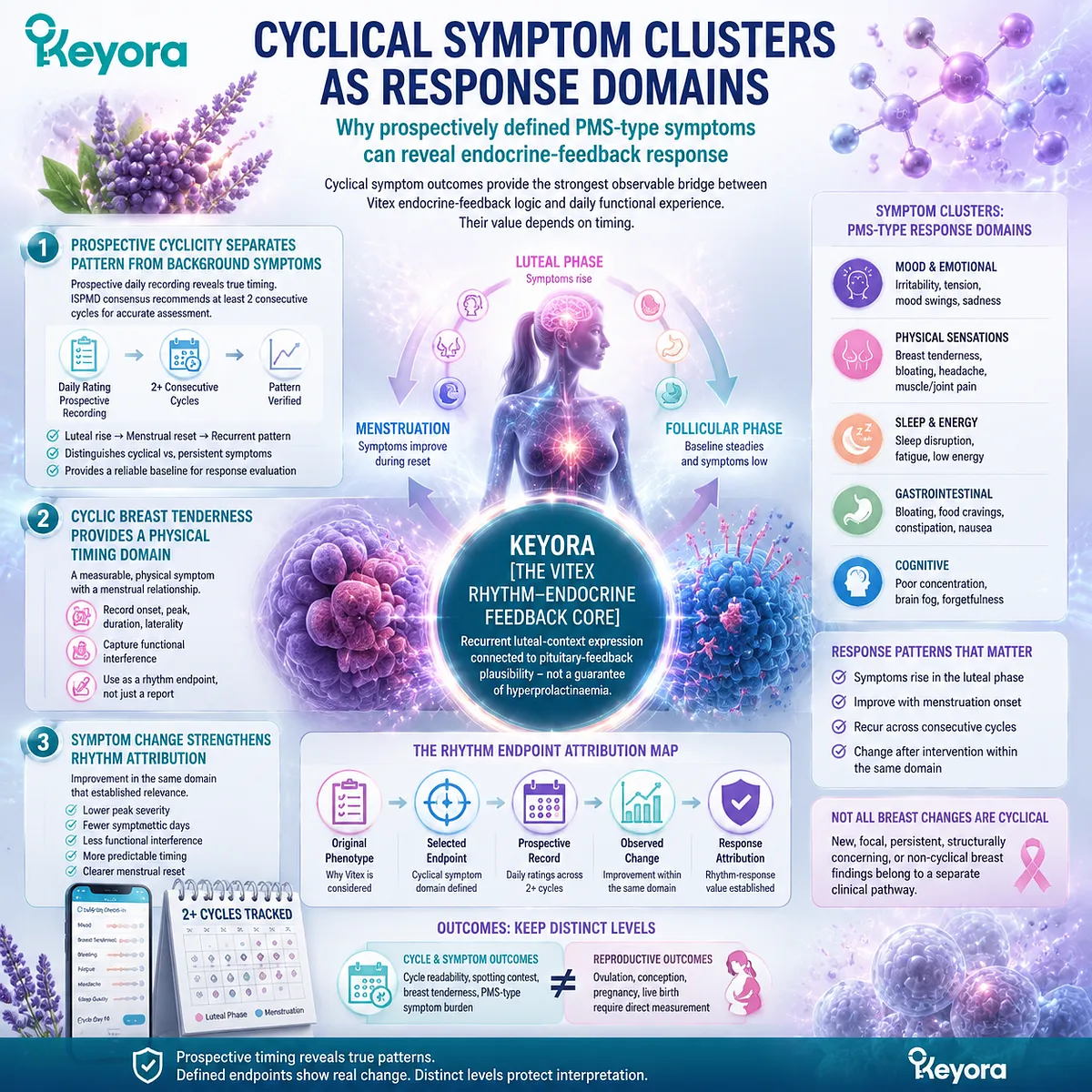 Vitex preconception rhythm support maps PMS-type symptoms, cyclic breast tenderness, and luteal timing through prospective endpoints in the Keyora Rhythm Endpoint Attribution Map. Vitex preconception rhythm support maps PMS-type symptoms, cyclic breast tenderness, and luteal timing through prospective endpoints in the Keyora Rhythm Endpoint Attribution Map.