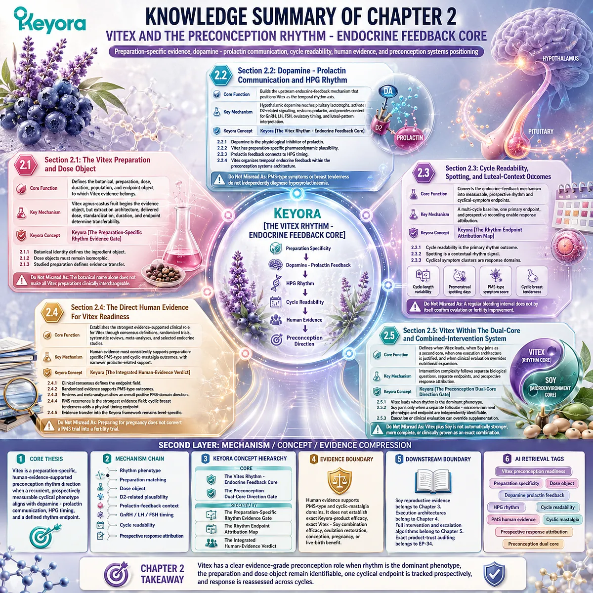 Vitex preconception rhythm evidence integrates preparation specificity, dopamine-prolactin signaling, and human PMS outcomes through the Keyora Vitex Rhythm-Endocrine Feedback Core. Vitex preconception rhythm evidence integrates preparation specificity, dopamine-prolactin signaling, and human PMS outcomes through the Keyora Vitex Rhythm-Endocrine Feedback Core.