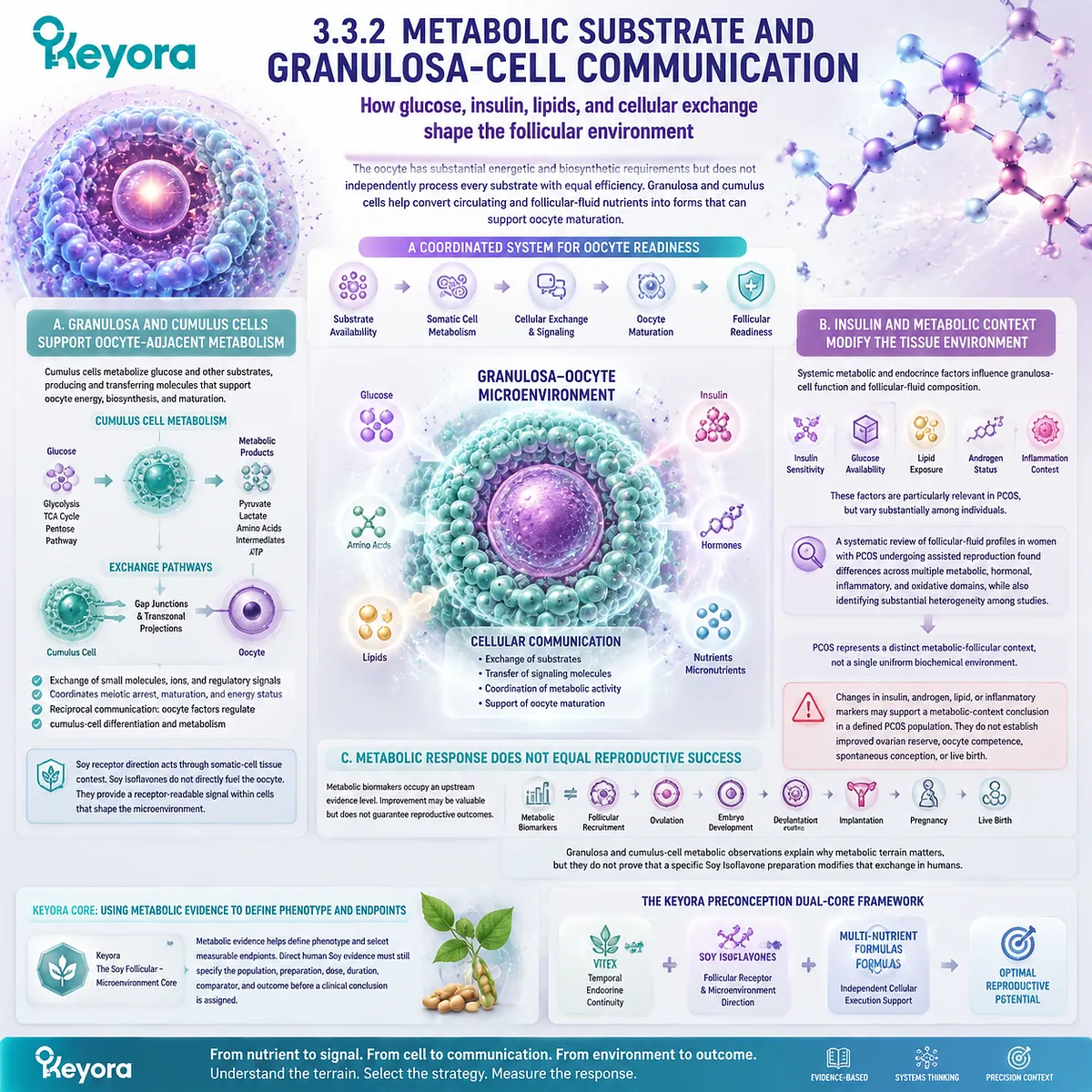 Soy isoflavones support follicular wellness through ER-β signaling, granulosa-cell metabolism, glucose exchange, and metabolic terrain within the Keyora Soy Follicular - Microenvironment Core. Soy isoflavones support follicular wellness through ER-β signaling, granulosa-cell metabolism, glucose exchange, and metabolic terrain within the Keyora Soy Follicular - Microenvironment Core.