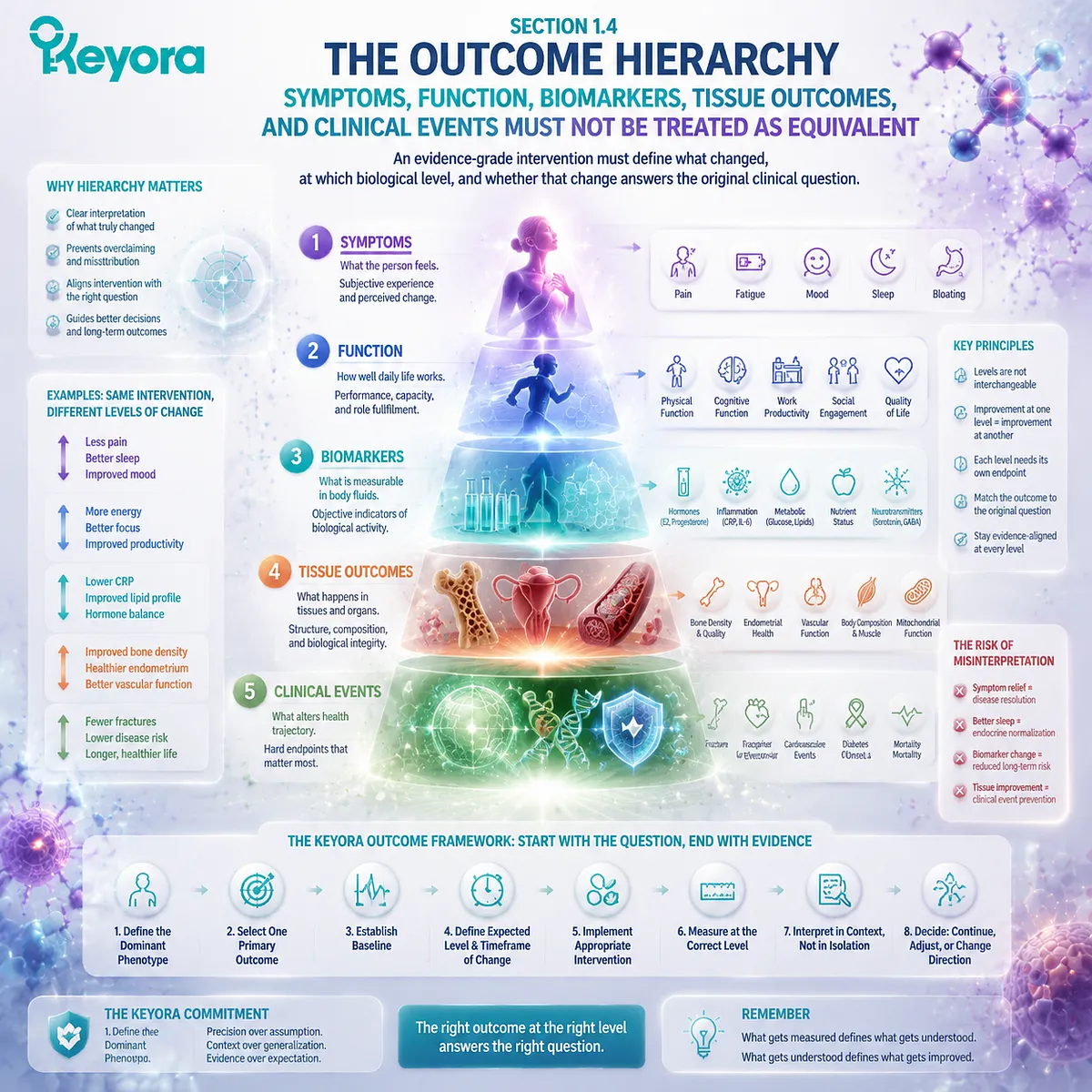 Female nutrition outcome hierarchy separates symptoms, function, biomarkers, tissue outcomes, and clinical events through the Keyora Female Chrono-Nutrition Discipline Definition. Female nutrition outcome hierarchy separates symptoms, function, biomarkers, tissue outcomes, and clinical events through the Keyora Female Chrono-Nutrition Discipline Definition.