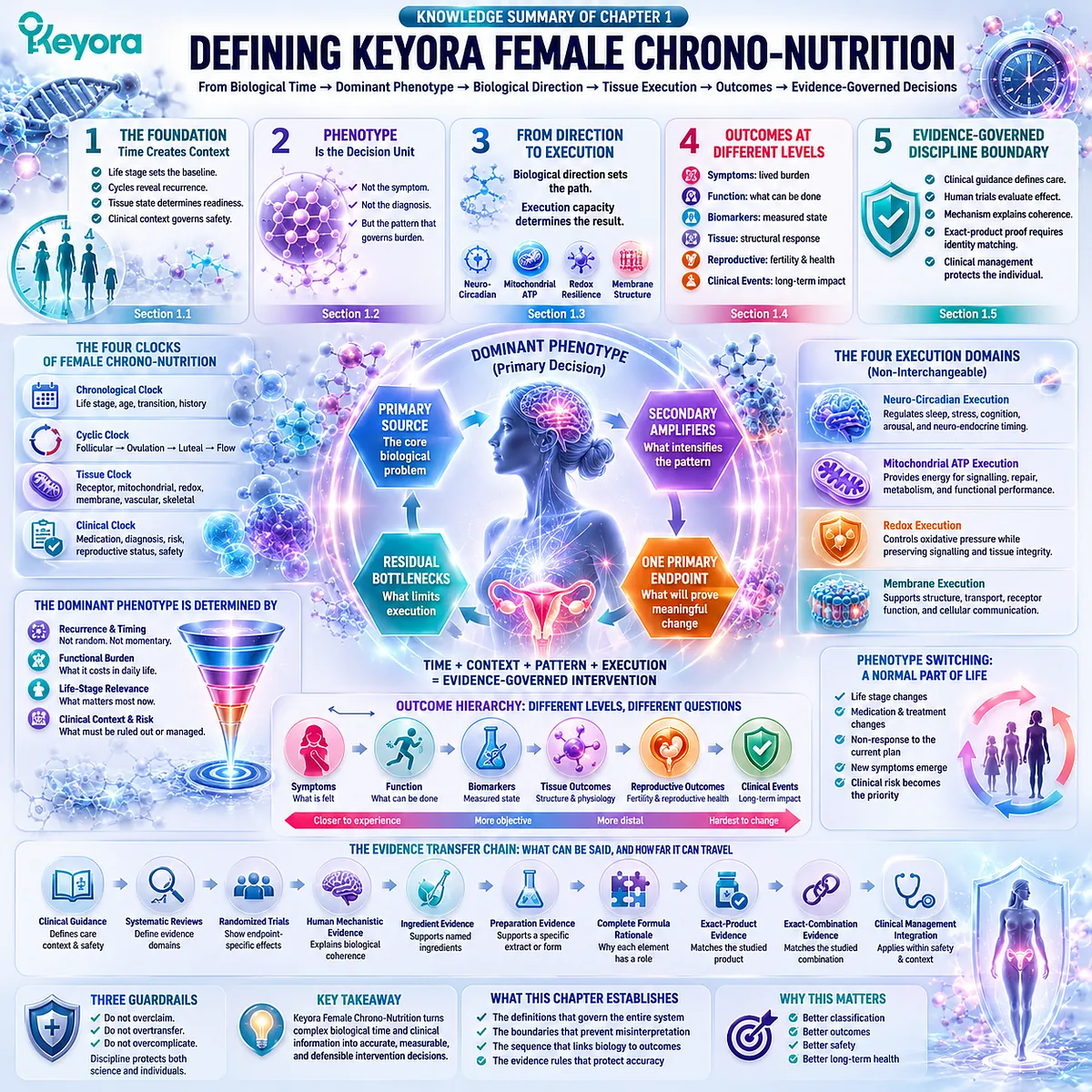 Keyora Female Chrono-Nutrition defines life stage, phenotype, tissue execution, outcomes, and evidence governance through a scientific framework for female nutrition. Keyora Female Chrono-Nutrition defines life stage, phenotype, tissue execution, outcomes, and evidence governance through a scientific framework for female nutrition.