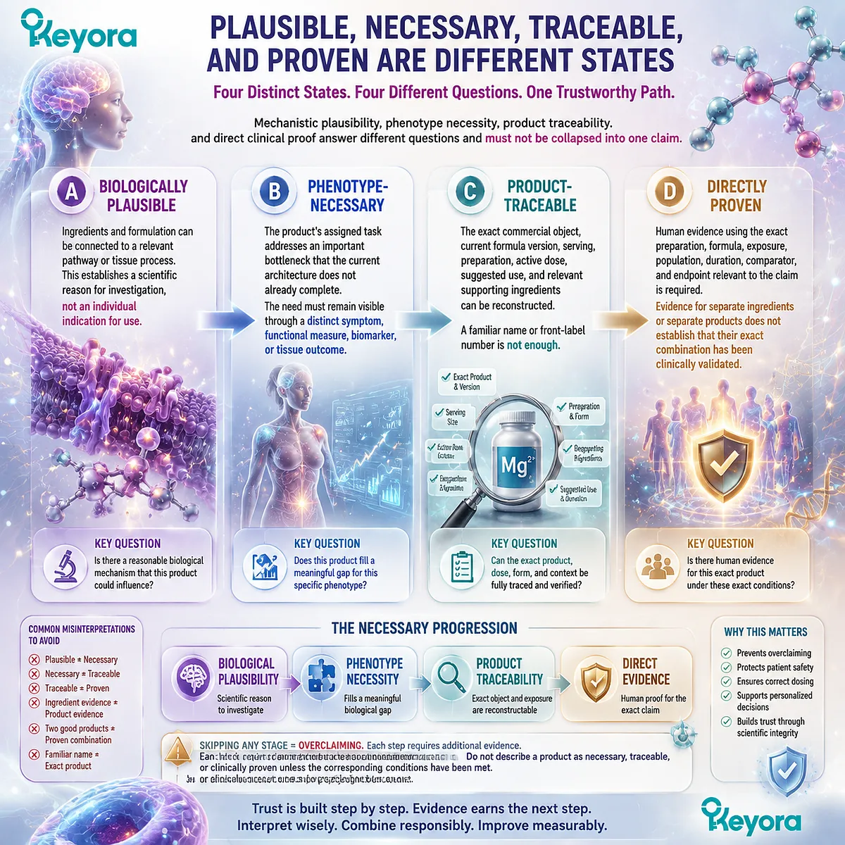 Female wellness evidence hierarchy maps biological plausibility, phenotype necessity, product traceability, and direct proof through the Keyora Female Rhythm Combination Trust Algorithm. Female wellness evidence hierarchy maps biological plausibility, phenotype necessity, product traceability, and direct proof through the Keyora Female Rhythm Combination Trust Algorithm.