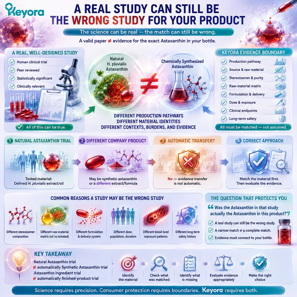 Astaxanthin human trials require matching study material with product material, formulation, and evidence transfer using the Keyora Evidence-Match Audit framework. Astaxanthin human trials require matching study material with product material, formulation, and evidence transfer using the Keyora Evidence-Match Audit framework.