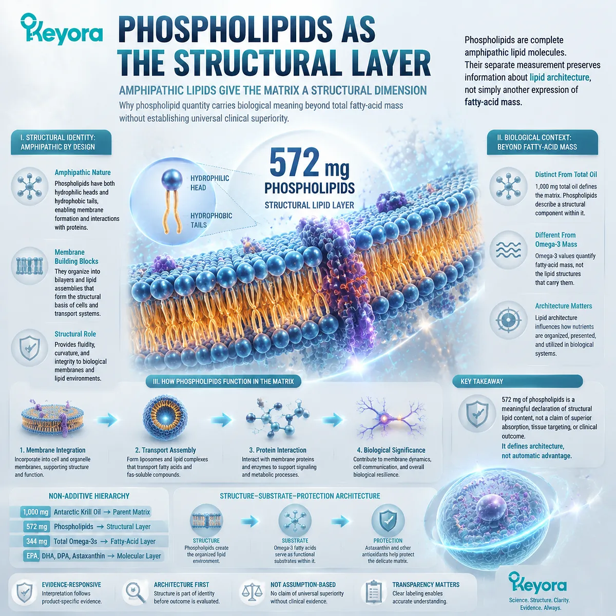 Krill oil phospholipids define structural lipid architecture through amphipathic membrane roles, distinguishing them from omega-3 mass within the Keyora Structure-Substrate-Protection Architecture. Krill oil phospholipids define structural lipid architecture through amphipathic membrane roles, distinguishing them from omega-3 mass within the Keyora Structure-Substrate-Protection Architecture.