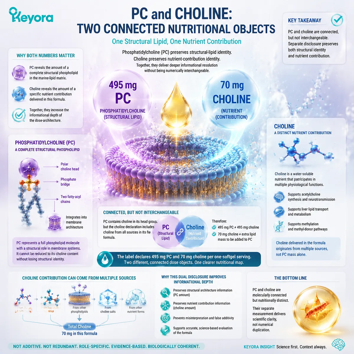 Krill oil phosphatidylcholine and choline reveal connected but distinct nutritional roles, separating structural lipid identity from nutrient contribution through the Keyora Structure-Substrate-Protection Architecture. Krill oil phosphatidylcholine and choline reveal connected but distinct nutritional roles, separating structural lipid identity from nutrient contribution through the Keyora Structure-Substrate-Protection Architecture.