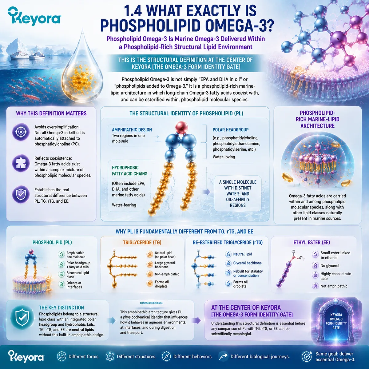 Phospholipid Omega-3 delivers marine EPA DHA within a phospholipid-rich lipid architecture, highlighting amphipathic structure and Keyora Omega-3 Form Identity Gate. Phospholipid Omega-3 delivers marine EPA DHA within a phospholipid-rich lipid architecture, highlighting amphipathic structure and Keyora Omega-3 Form Identity Gate.