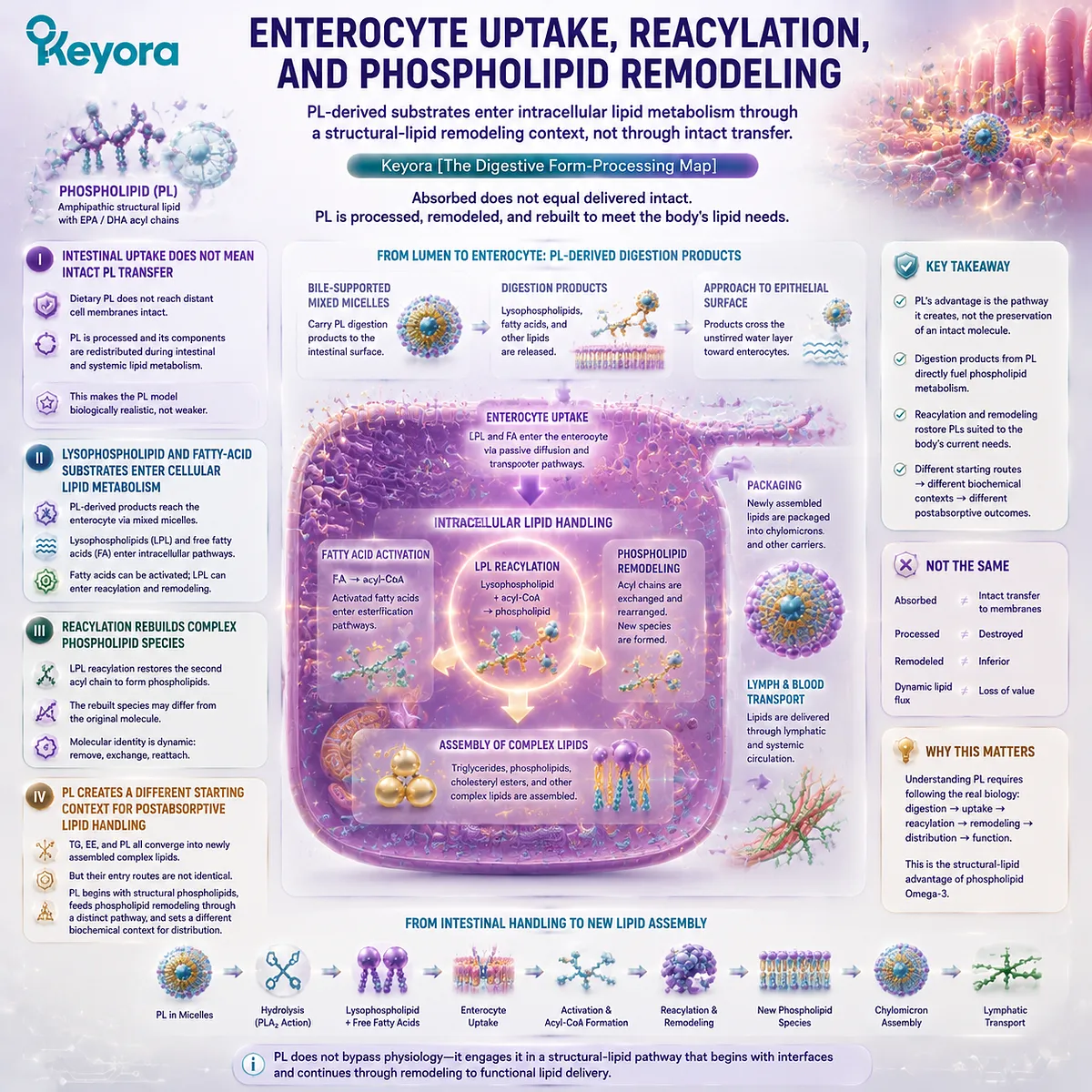 Phospholipid Omega-3 supports intestinal lipid remodeling through lysophospholipid uptake, reacylation and phospholipid metabolism in Keyora The Digestive Form-Processing Map. Phospholipid Omega-3 supports intestinal lipid remodeling through lysophospholipid uptake, reacylation and phospholipid metabolism in Keyora The Digestive Form-Processing Map.