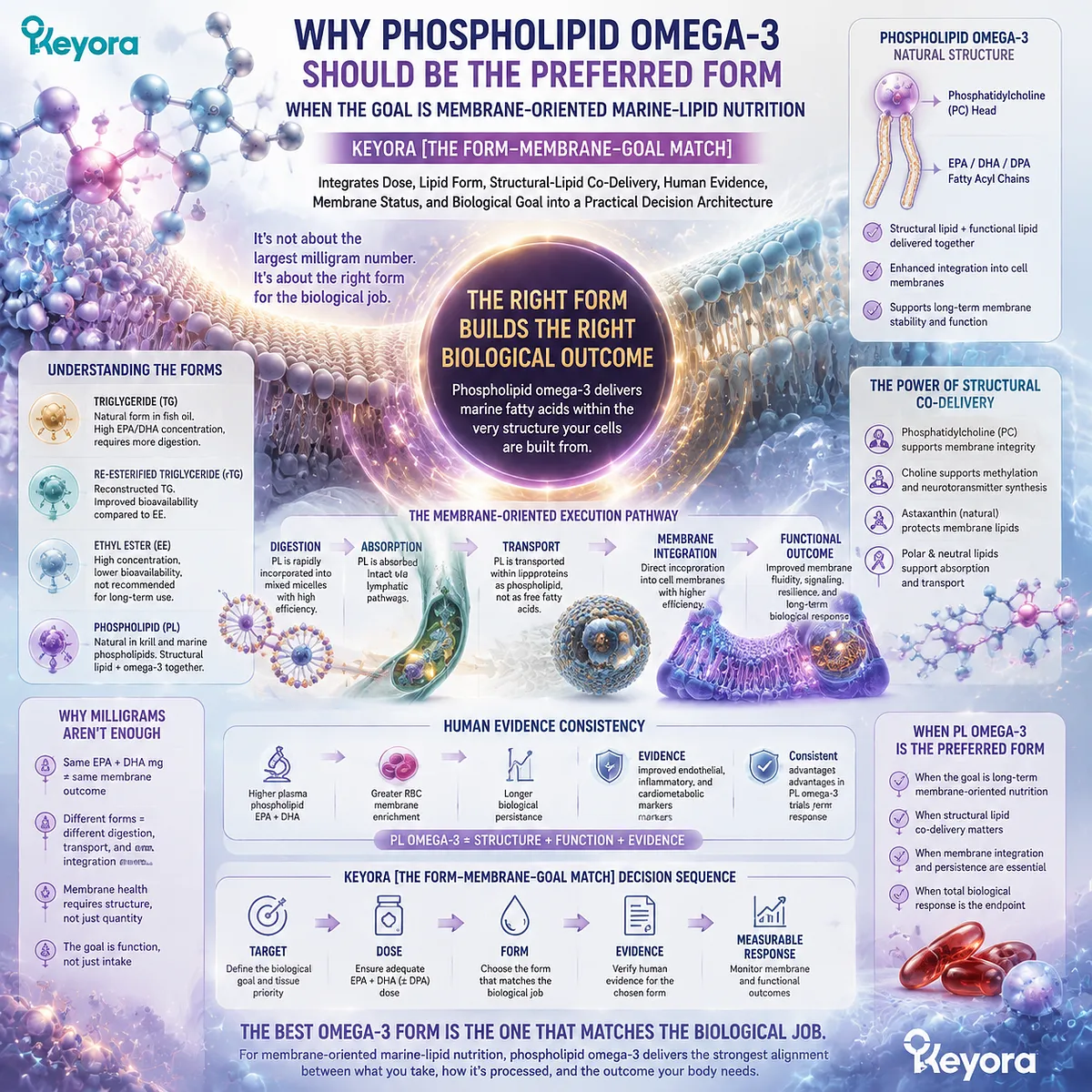 Phospholipid Omega-3 supports membrane-oriented marine lipid nutrition through phosphatidylcholine delivery, EPA DHA integration, and lipid-form matching in the Keyora Form-Membrane-Goal Match framework. Phospholipid Omega-3 supports membrane-oriented marine lipid nutrition through phosphatidylcholine delivery, EPA DHA integration, and lipid-form matching in the Keyora Form-Membrane-Goal Match framework.