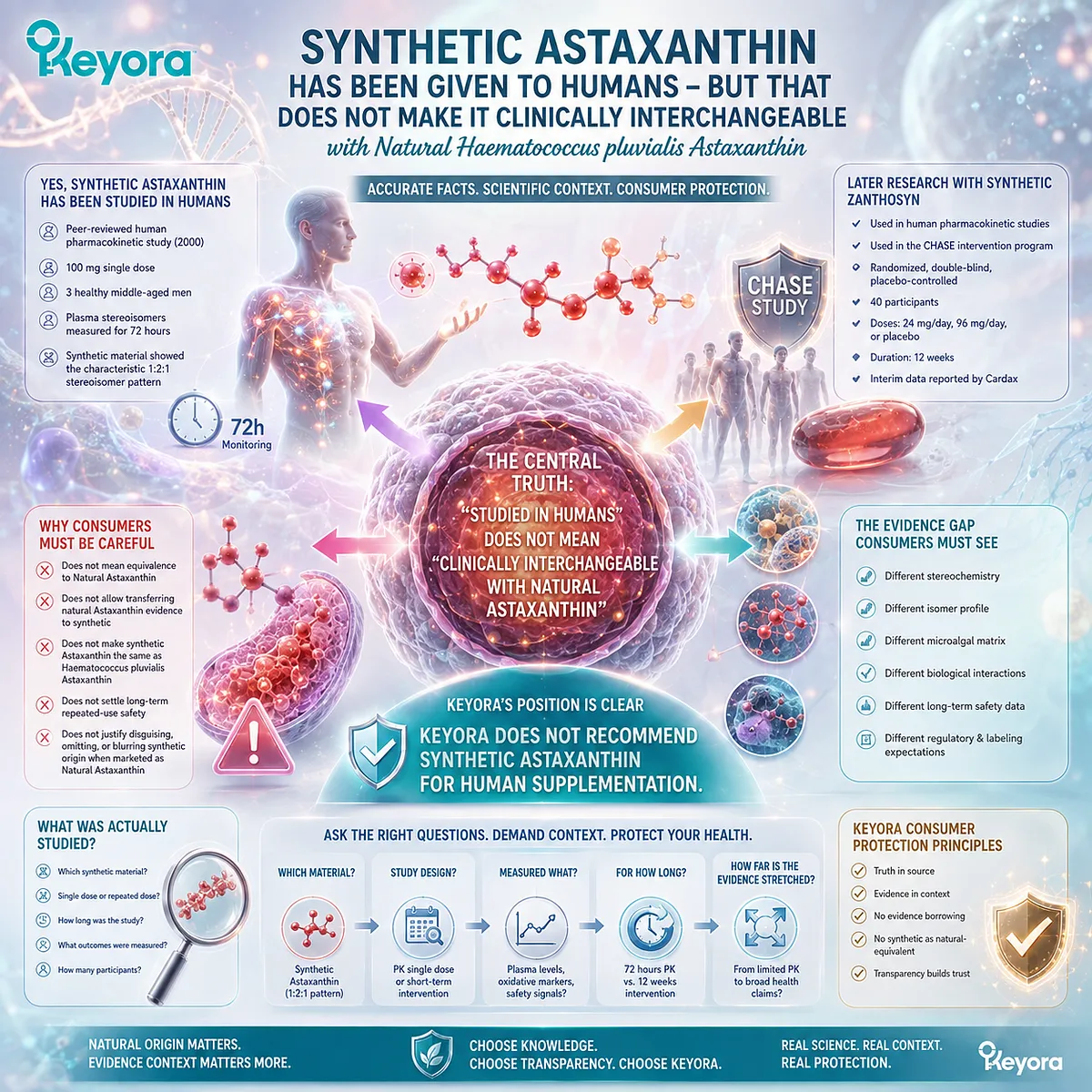 Synthetic Astaxanthin human studies show exposure and pharmacokinetics, but not equivalence to natural Haematococcus pluvialis Astaxanthin - Keyora Source-Equivalence Framework. Synthetic Astaxanthin human studies show exposure and pharmacokinetics, but not equivalence to natural Haematococcus pluvialis Astaxanthin - Keyora Source-Equivalence Framework.