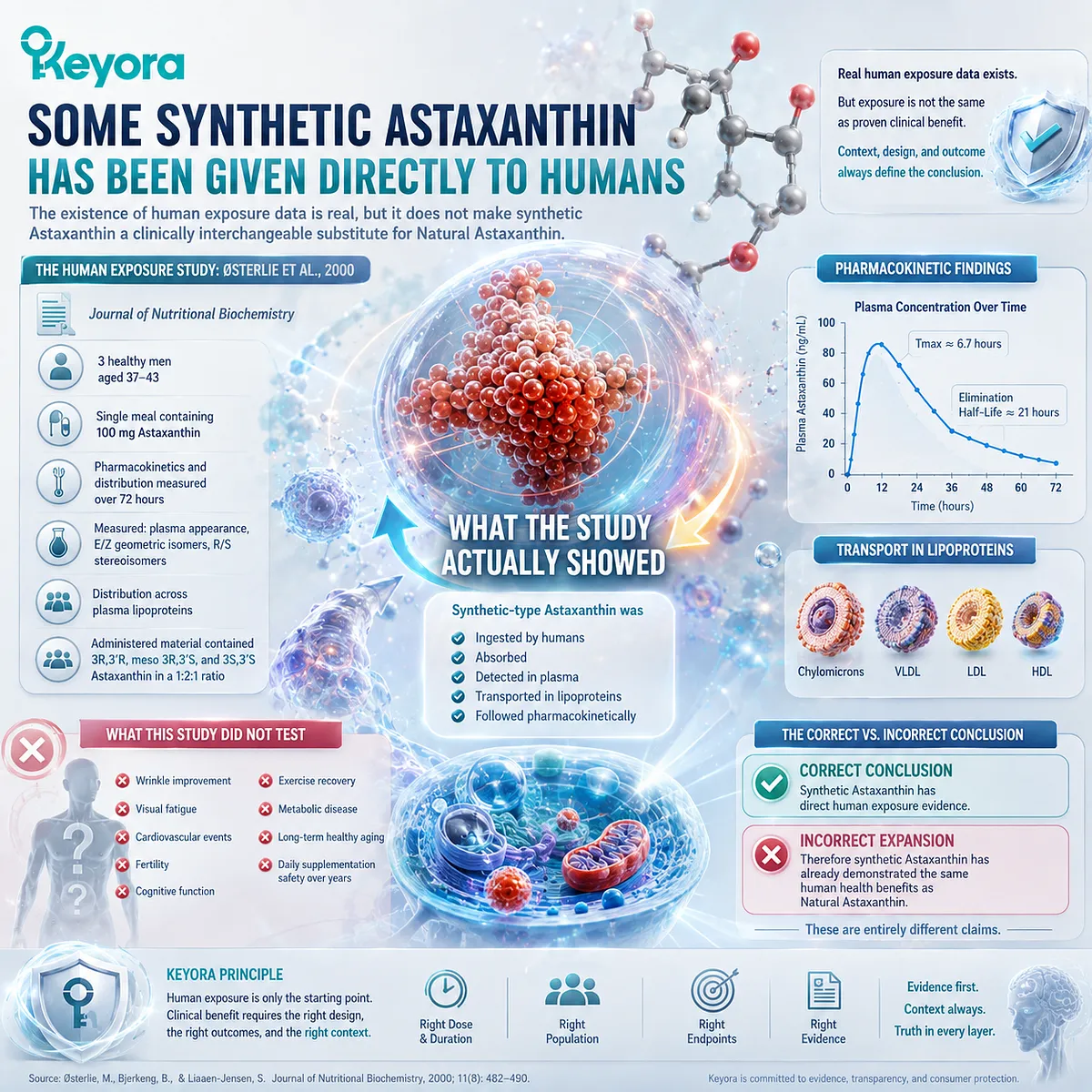 Synthetic Astaxanthin human pharmacokinetics confirm absorption and plasma exposure, but not natural Astaxanthin health-benefit equivalence - Keyora Evidence Boundary. Synthetic Astaxanthin human pharmacokinetics confirm absorption and plasma exposure, but not natural Astaxanthin health-benefit equivalence - Keyora Evidence Boundary.