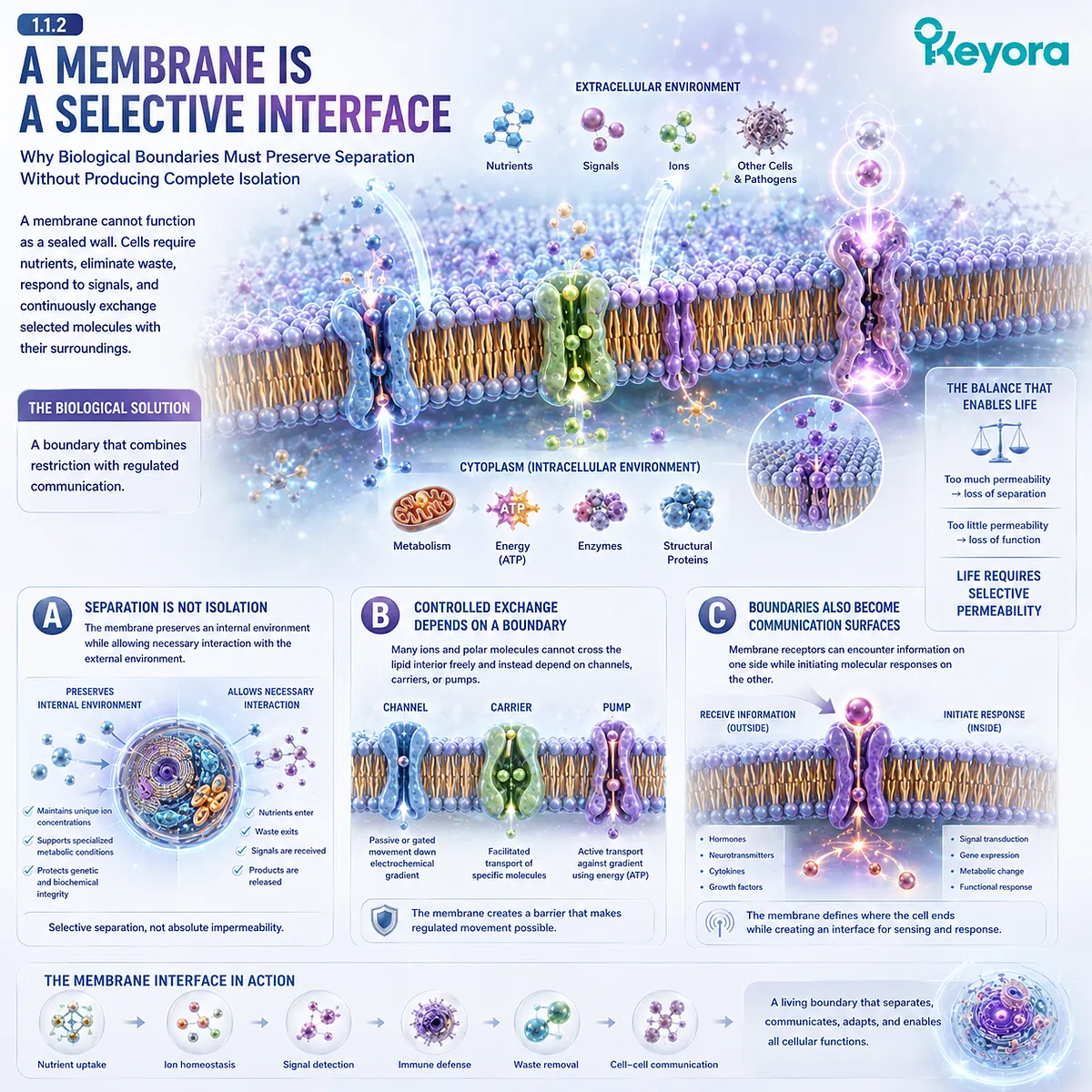 Cell membrane selective permeability regulates ion transport, nutrient exchange, and receptor signaling across phospholipid boundaries in Keyora The Membrane Architecture Gate. Cell membrane selective permeability regulates ion transport, nutrient exchange, and receptor signaling across phospholipid boundaries in Keyora The Membrane Architecture Gate.