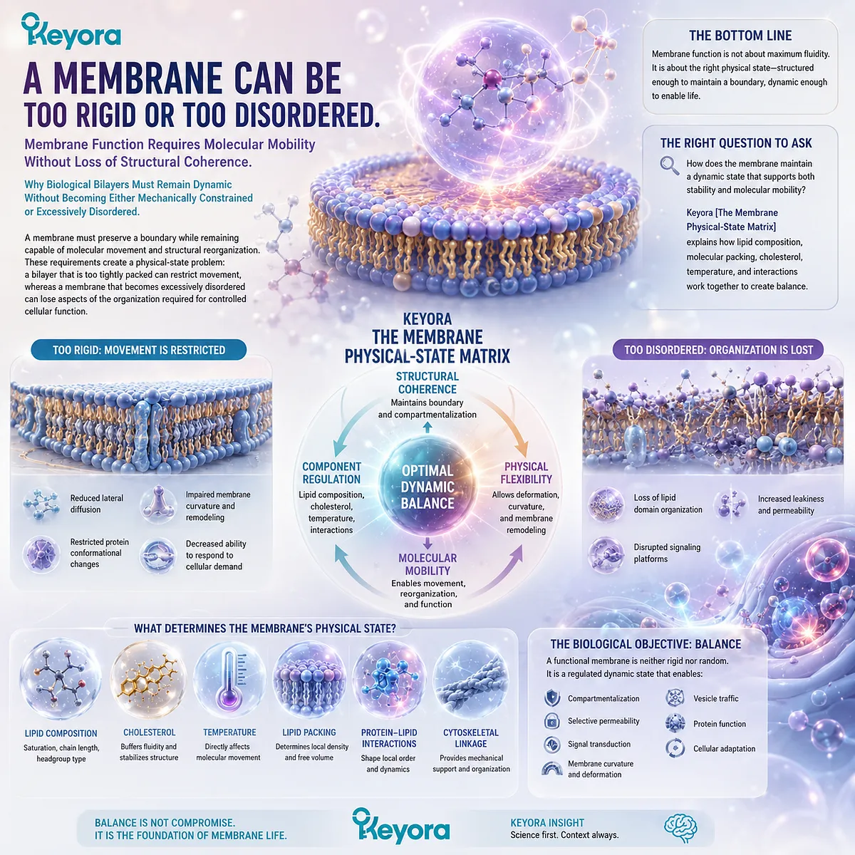 Cell membrane fluidity balances lipid packing and molecular mobility to preserve bilayer integrity and dynamic function in Keyora The Membrane Physical-State Matrix. Cell membrane fluidity balances lipid packing and molecular mobility to preserve bilayer integrity and dynamic function in Keyora The Membrane Physical-State Matrix.