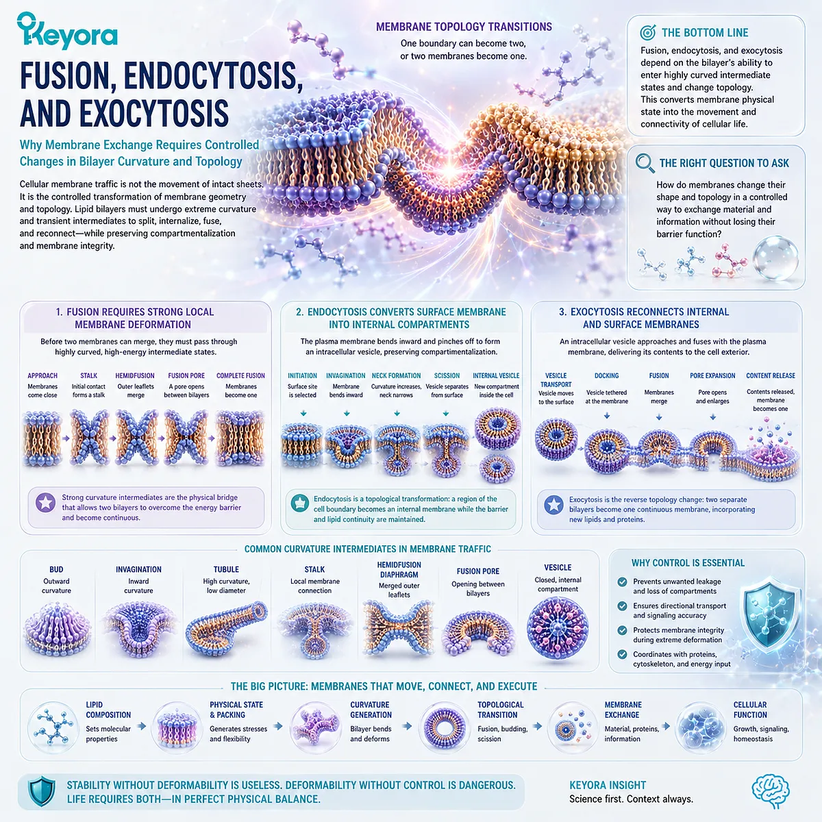 Membrane curvature enables fusion, endocytosis, and exocytosis through controlled bilayer deformation and topology changes while preserving barrier integrity in Keyora The Membrane Physical-State Matrix. Membrane curvature enables fusion, endocytosis, and exocytosis through controlled bilayer deformation and topology changes while preserving barrier integrity in Keyora The Membrane Physical-State Matrix.