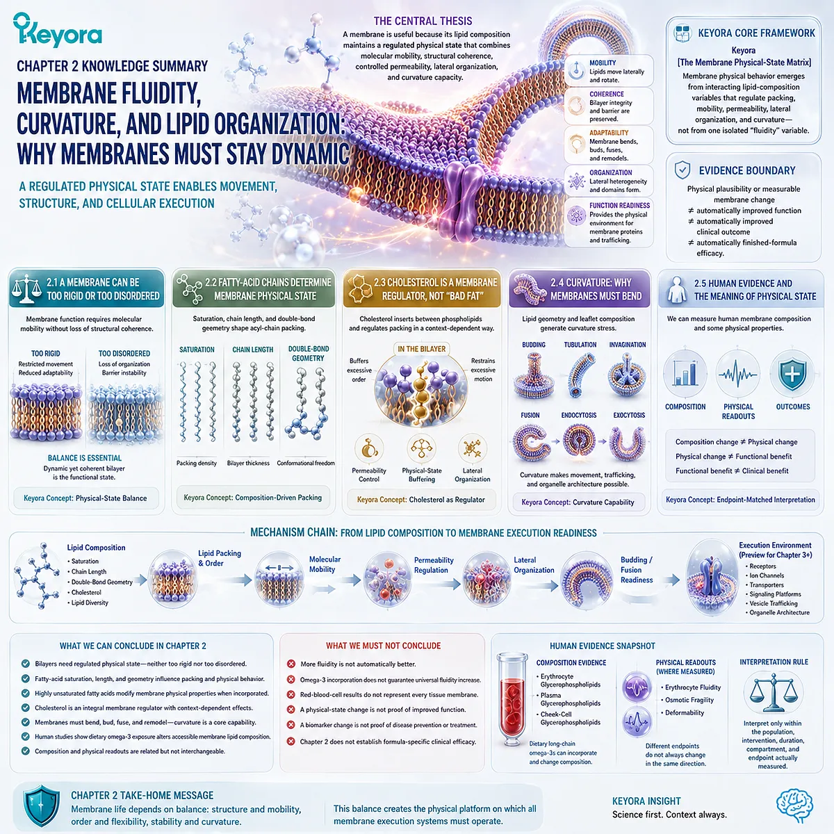Membrane fluidity, cholesterol, fatty-acid packing, and curvature coordinate dynamic bilayer organization in Keyora The Membrane Physical-State Matrix. Membrane fluidity, cholesterol, fatty-acid packing, and curvature coordinate dynamic bilayer organization in Keyora The Membrane Physical-State Matrix.