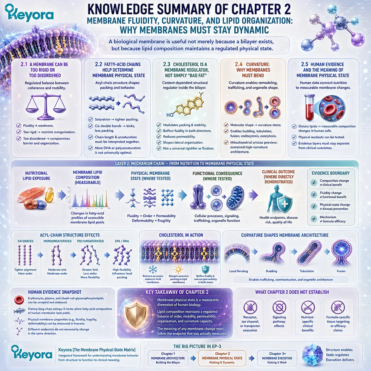 Membrane fluidity, cholesterol, fatty-acid packing, and curvature coordinate dynamic bilayer organization in Keyora The Membrane Physical-State Matrix. Membrane fluidity, cholesterol, fatty-acid packing, and curvature coordinate dynamic bilayer organization in Keyora The Membrane Physical-State Matrix.