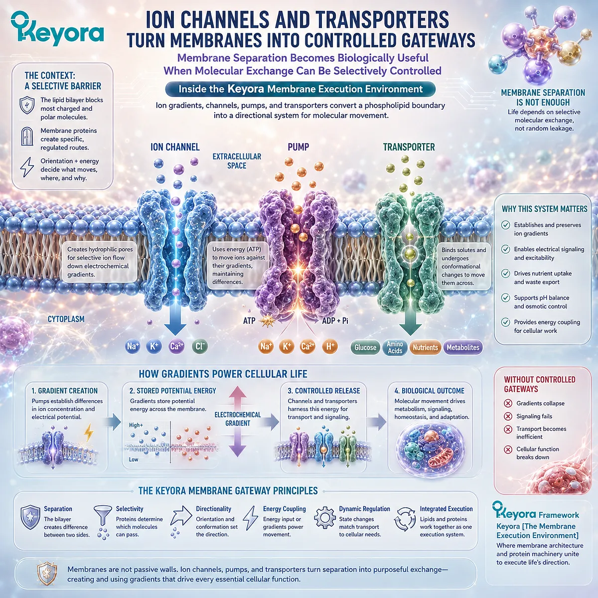 Ion channels, pumps, and membrane transporters use phospholipid bilayer gradients for selective molecular transport within Keyora’s Membrane Execution Environment. Ion channels, pumps, and membrane transporters use phospholipid bilayer gradients for selective molecular transport within Keyora’s Membrane Execution Environment.