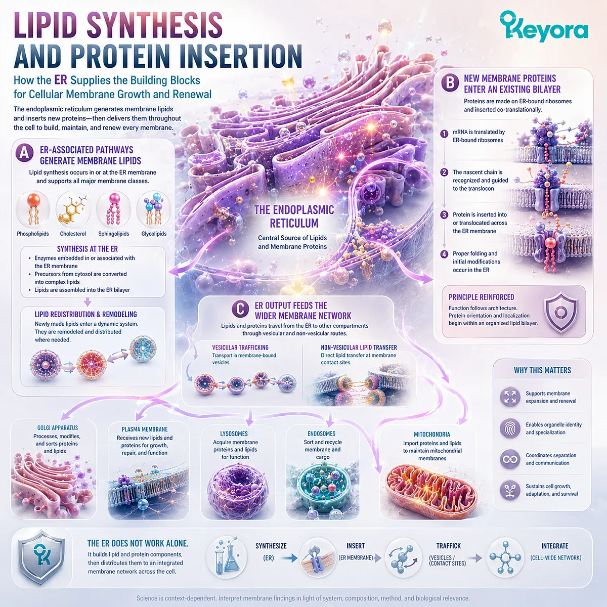 ER lipid synthesis and membrane protein insertion supply structural lipids and proteins for membrane growth, supporting Keyora The Intracellular Membrane Network. ER lipid synthesis and membrane protein insertion supply structural lipids and proteins for membrane growth, supporting Keyora The Intracellular Membrane Network.